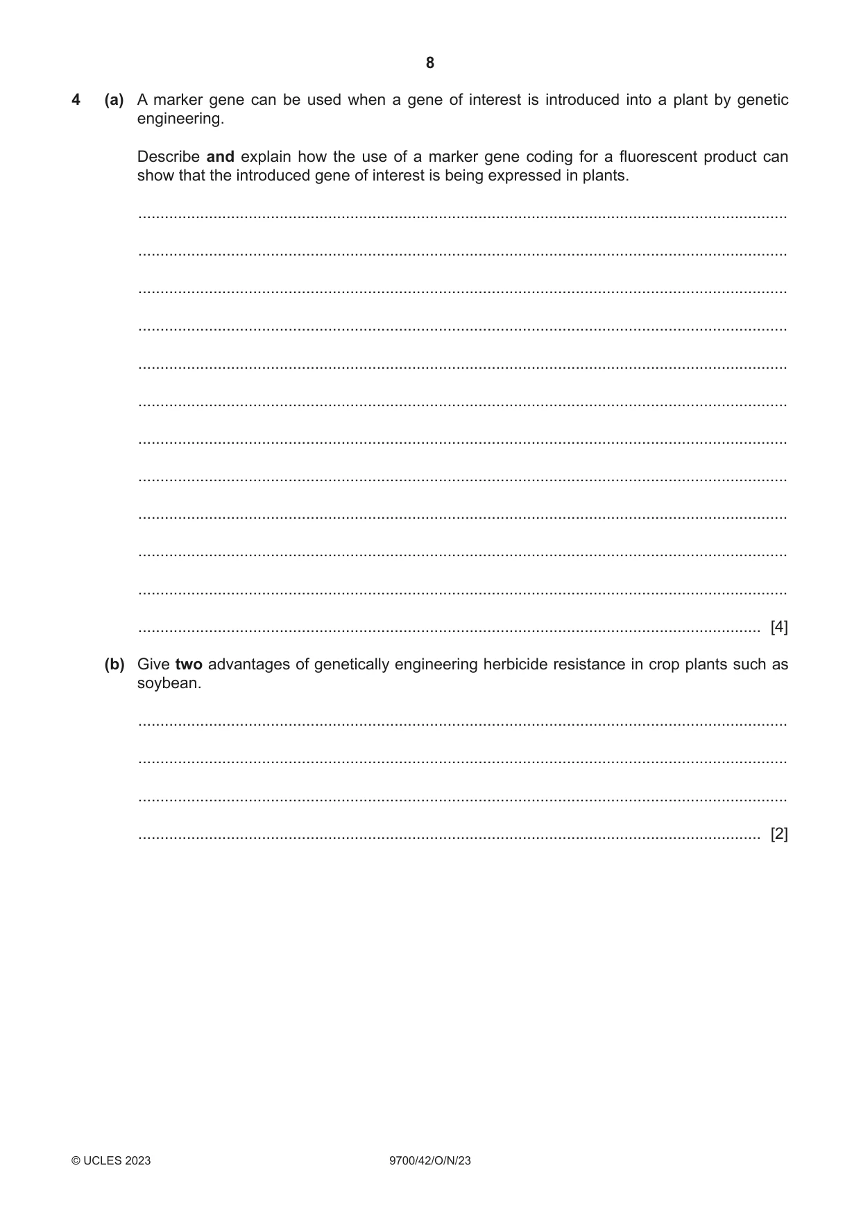 Cambridge A Level Biology 9700 2023 Oct/Nov Paper 4 · Variant 2 question paper, page 8 of 24