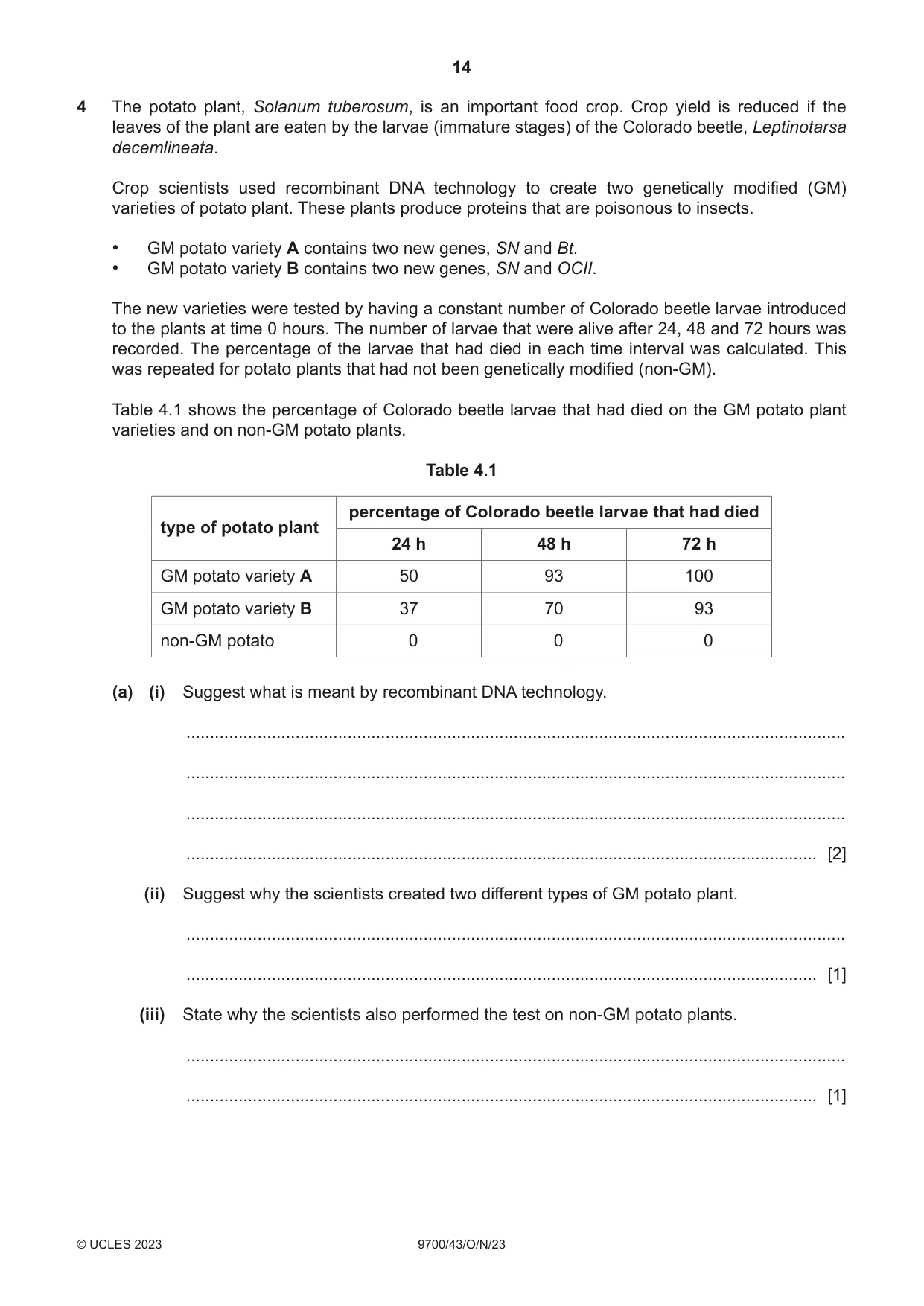 Cambridge A Level Biology 9700 2023 Oct/Nov Paper 4 · Variant 3 question paper, page 14 of 28
