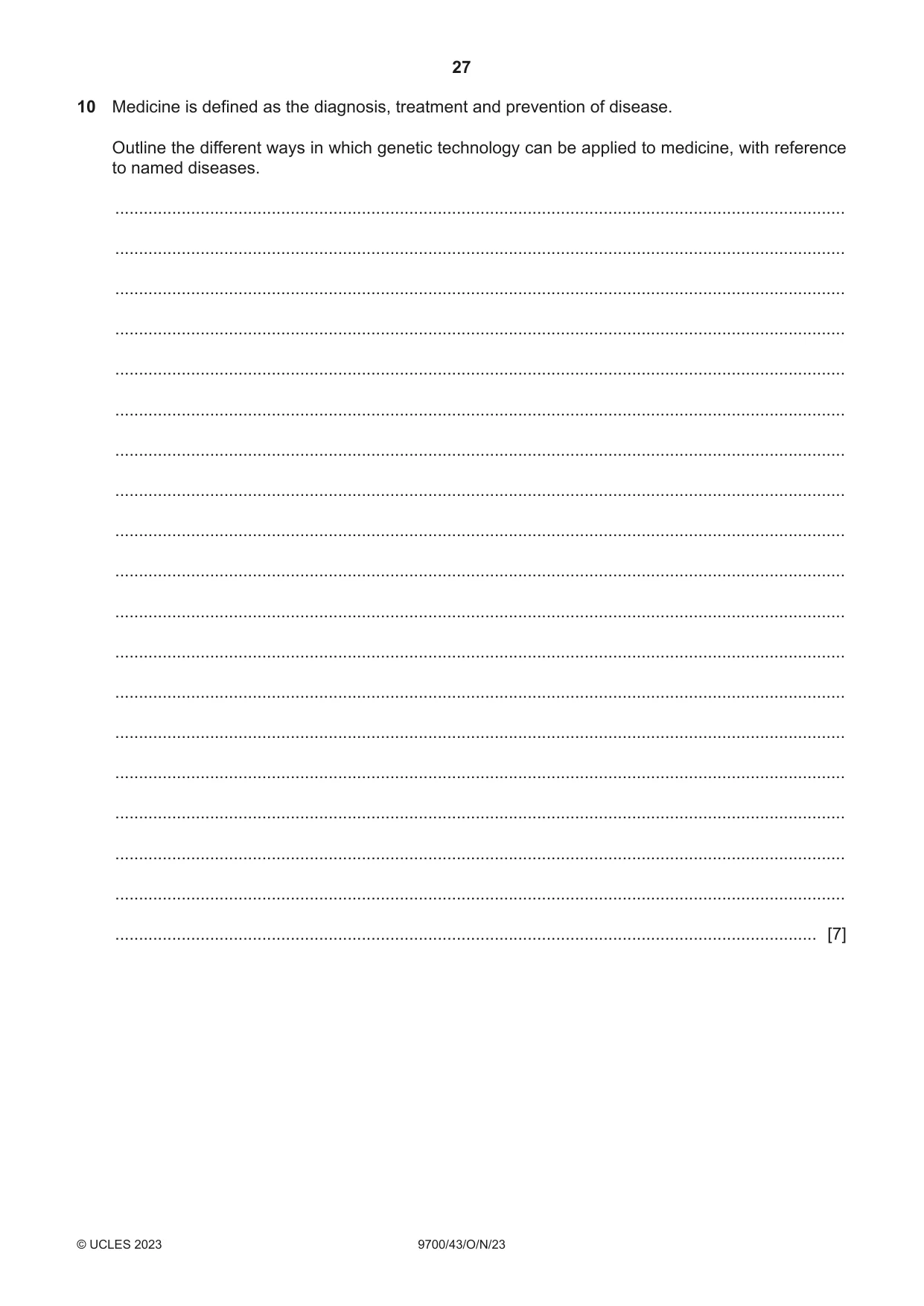 Cambridge A Level Biology 9700 2023 Oct/Nov Paper 4 · Variant 3 question paper, page 27 of 28