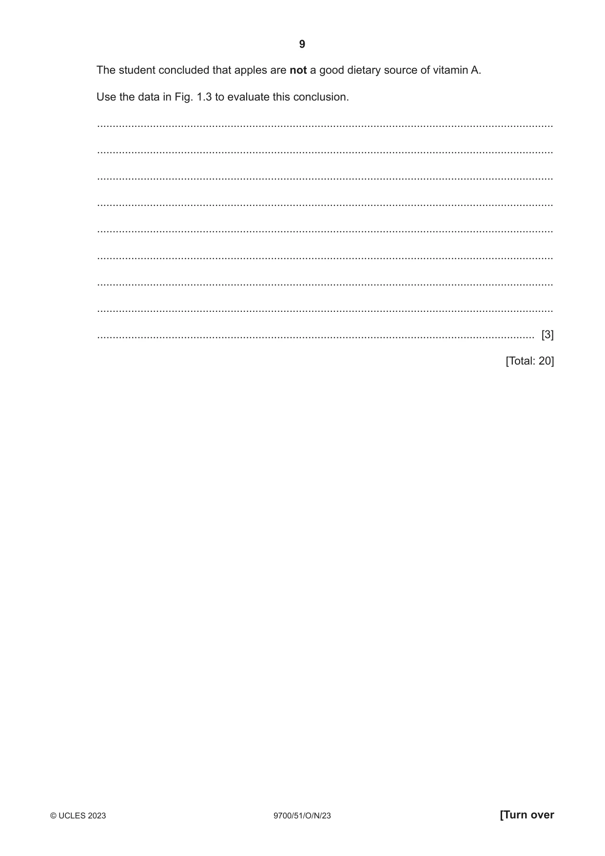 Cambridge A Level Biology 9700 2023 Oct/Nov Paper 5 · Variant 1 question paper, page 9 of 16