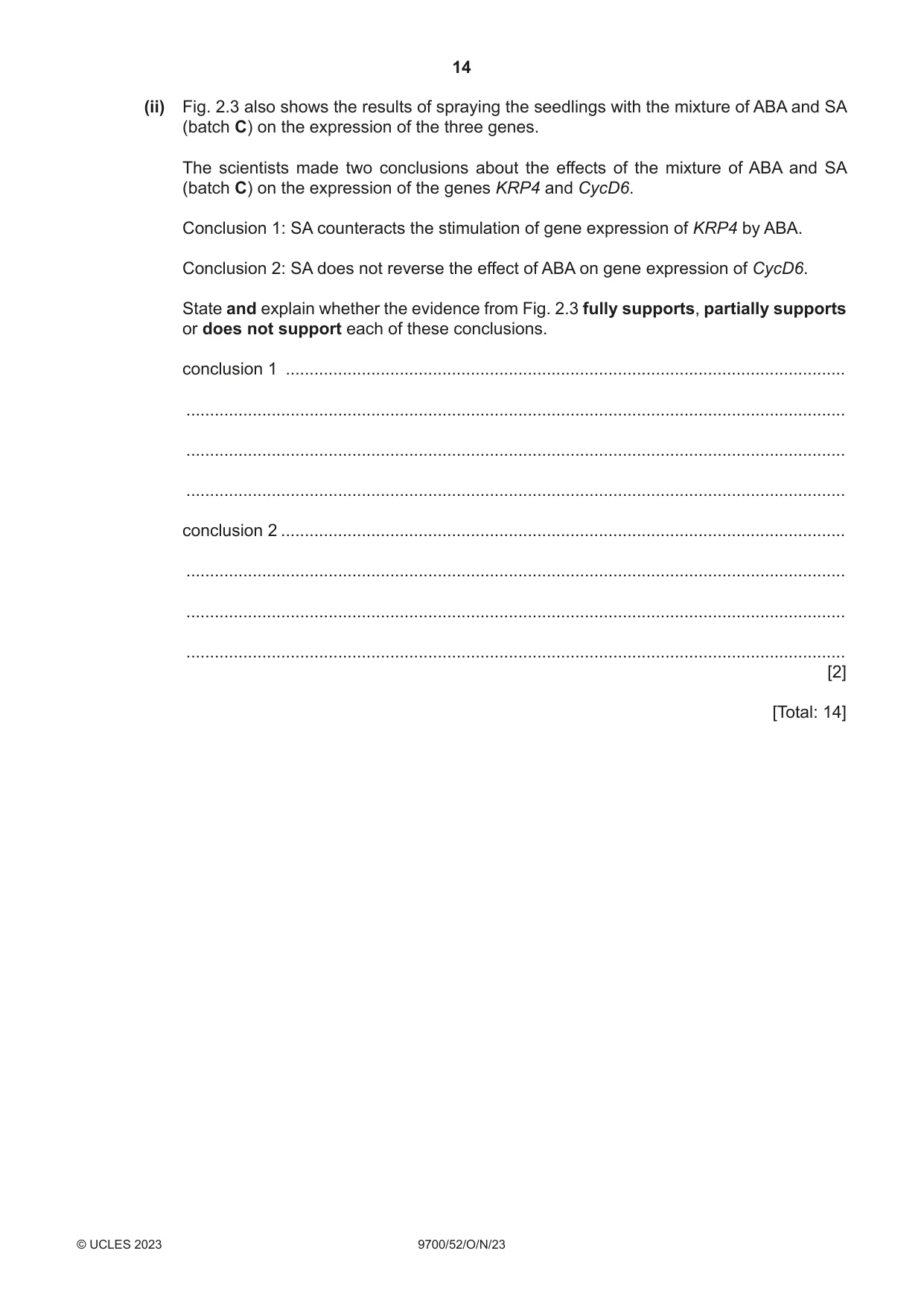 Cambridge A Level Biology 9700 2023 Oct/Nov Paper 5 · Variant 2 question paper, page 14 of 16
