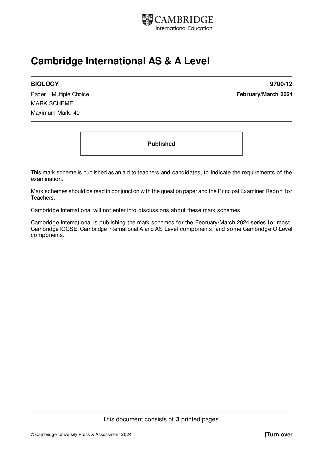 Mark scheme, page 1 of 3