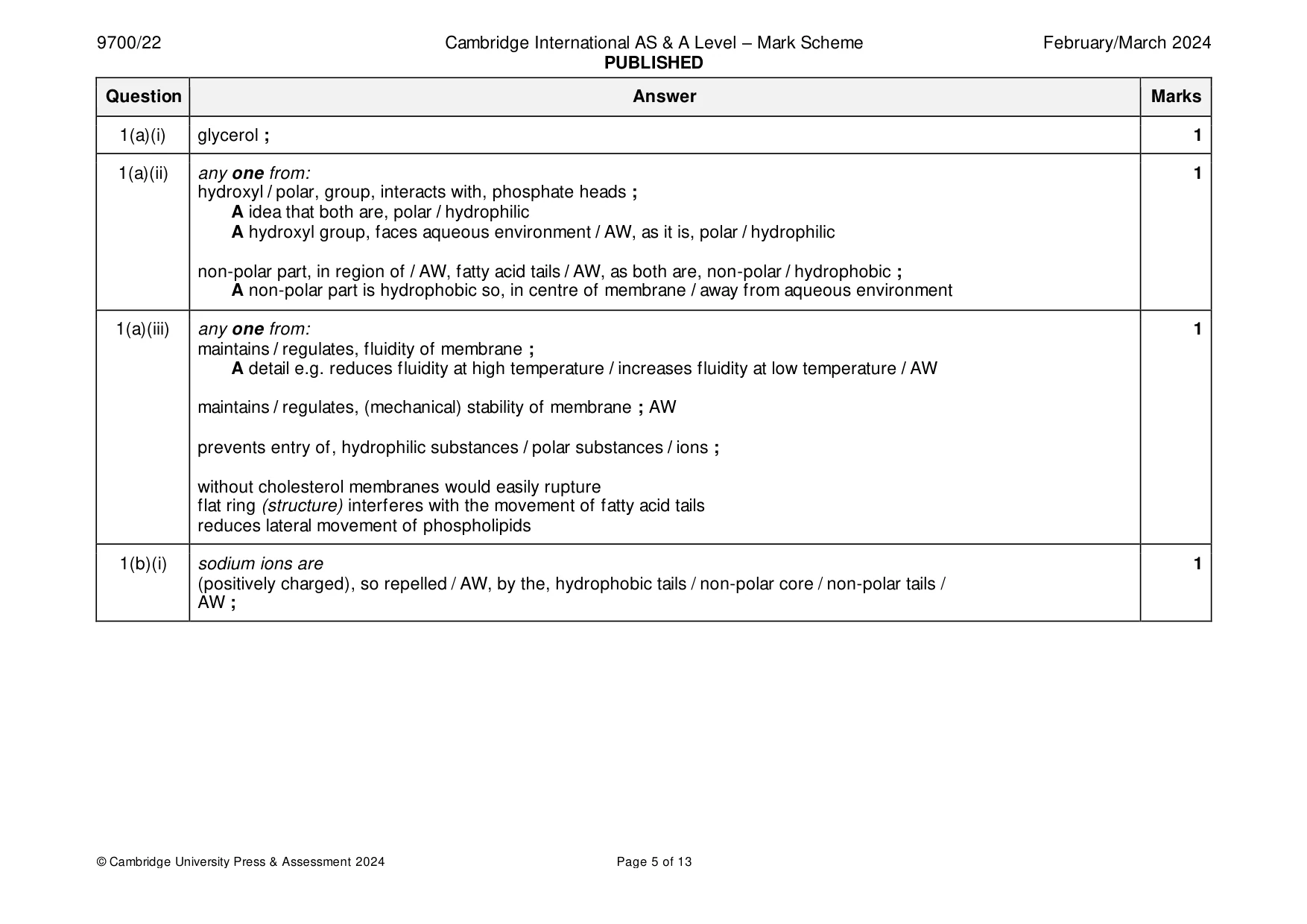 Mark scheme, page 5 of 13