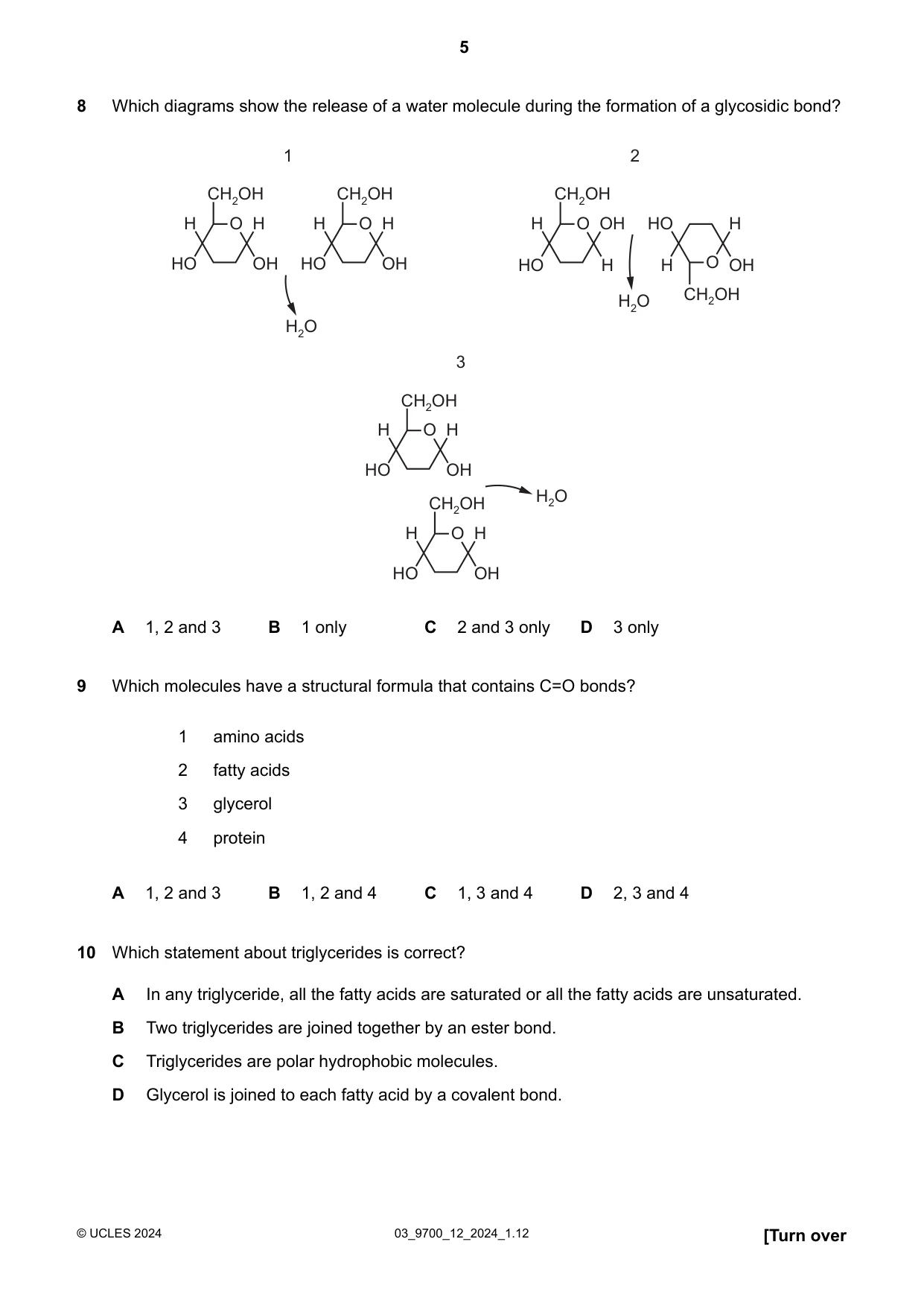 Cambridge A Level Biology 9700 2024 Feb/March Paper 1 · Variant 2 question paper, page 5 of 20
