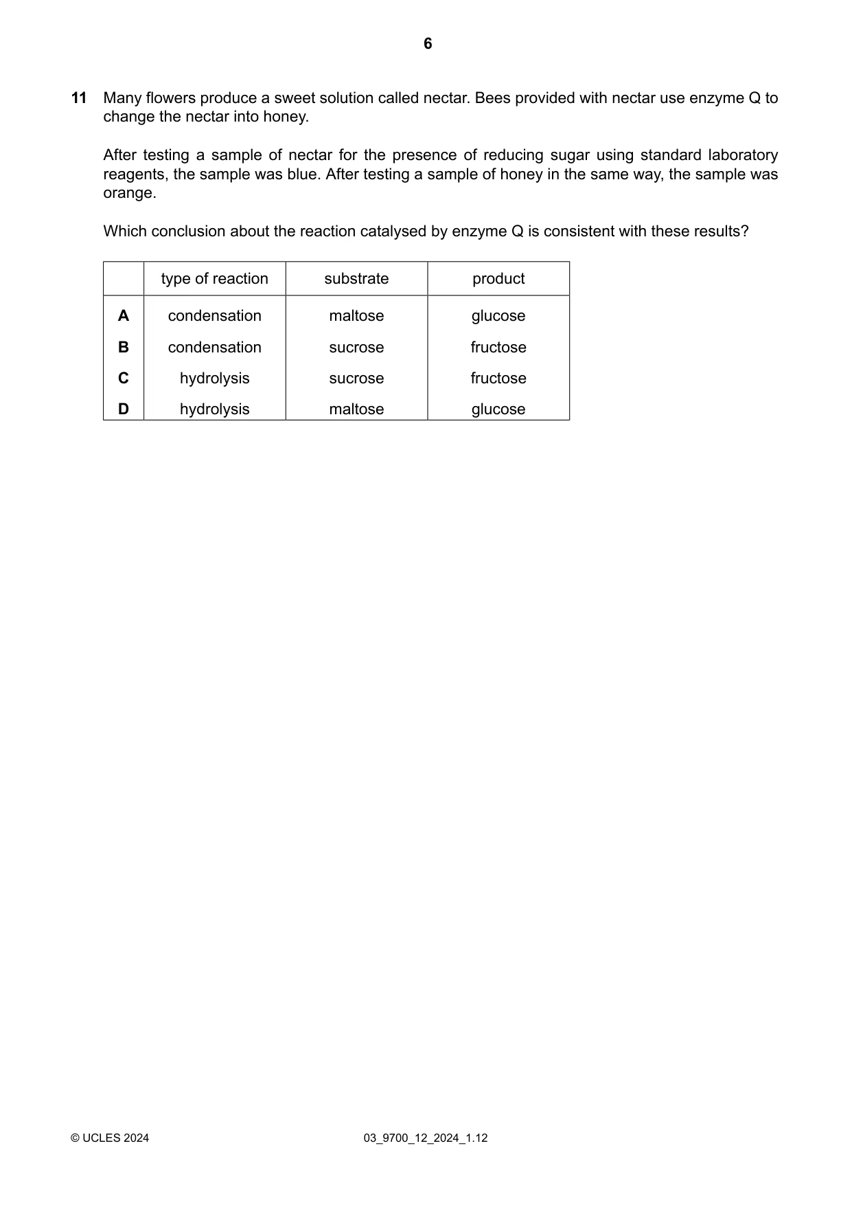 Cambridge A Level Biology 9700 2024 Feb/March Paper 1 · Variant 2 question paper, page 6 of 20