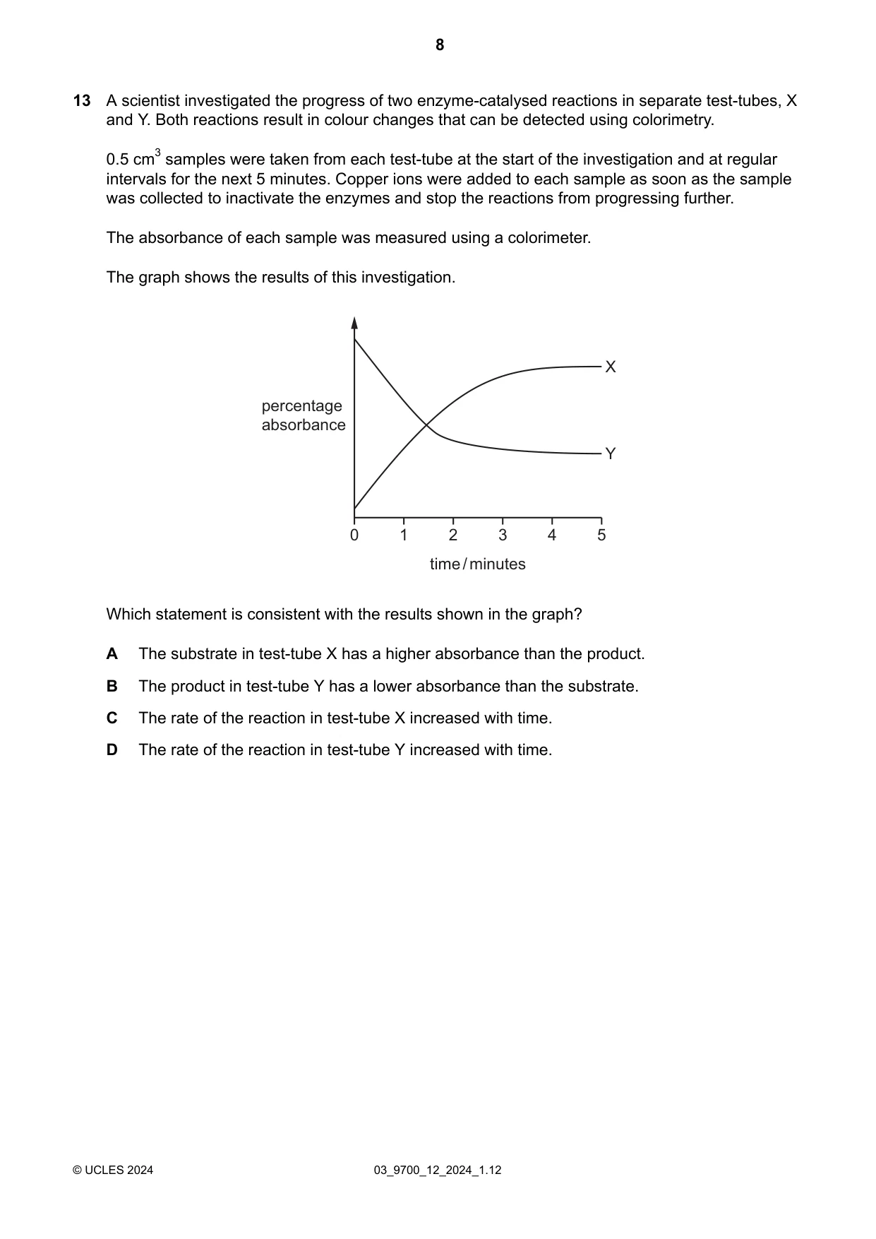 Cambridge A Level Biology 9700 2024 Feb/March Paper 1 · Variant 2 question paper, page 8 of 20