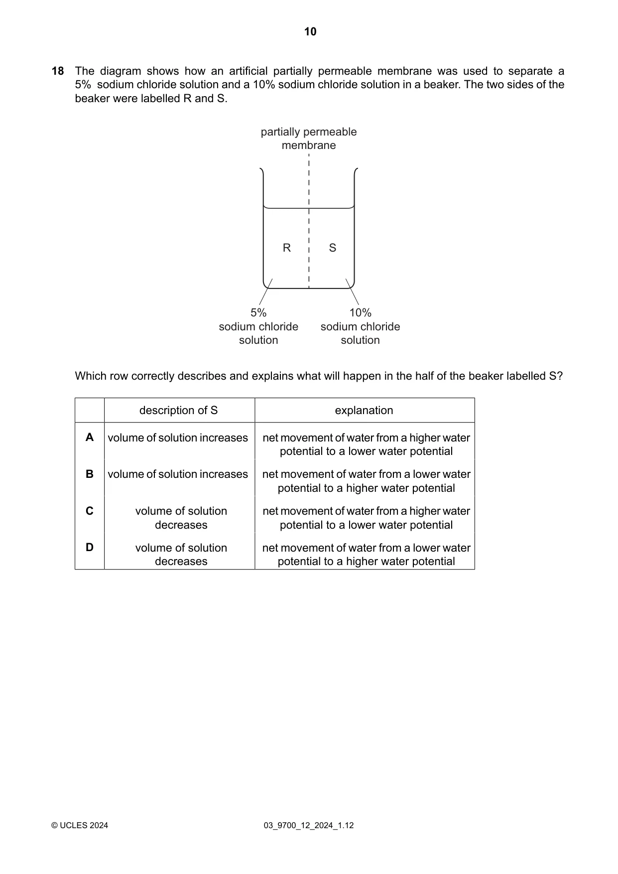 Cambridge A Level Biology 9700 2024 Feb/March Paper 1 · Variant 2 question paper, page 10 of 20