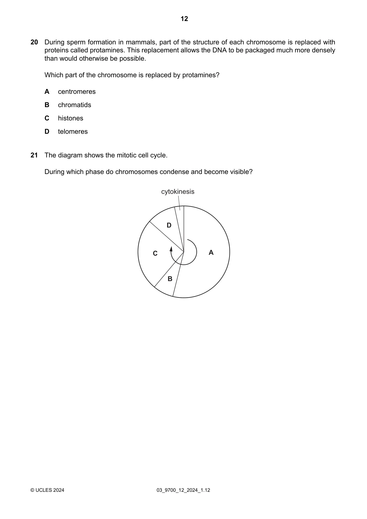 Cambridge A Level Biology 9700 2024 Feb/March Paper 1 · Variant 2 question paper, page 12 of 20