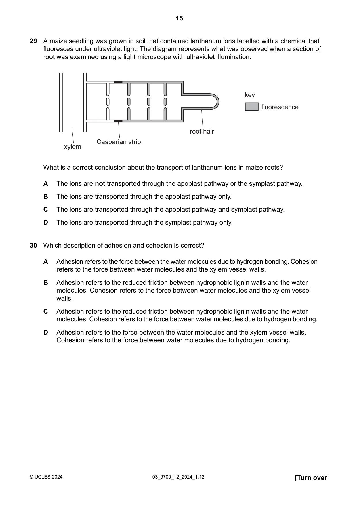 Cambridge A Level Biology 9700 2024 Feb/March Paper 1 · Variant 2 question paper, page 15 of 20