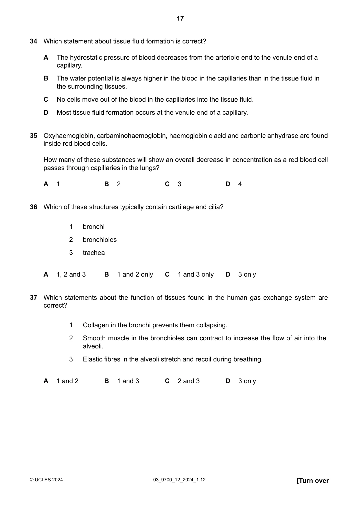 Cambridge A Level Biology 9700 2024 Feb/March Paper 1 · Variant 2 question paper, page 17 of 20