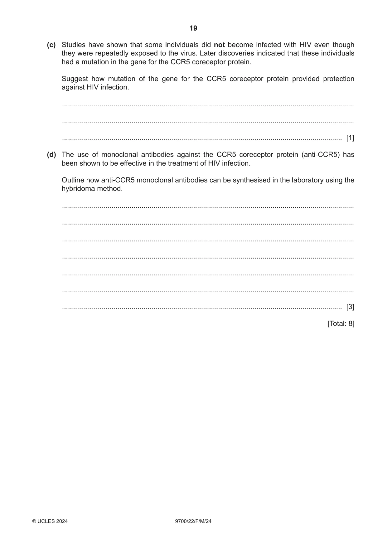 Cambridge A Level Biology 9700 2024 Feb/March Paper 2 · Variant 2 question paper, page 19 of 20