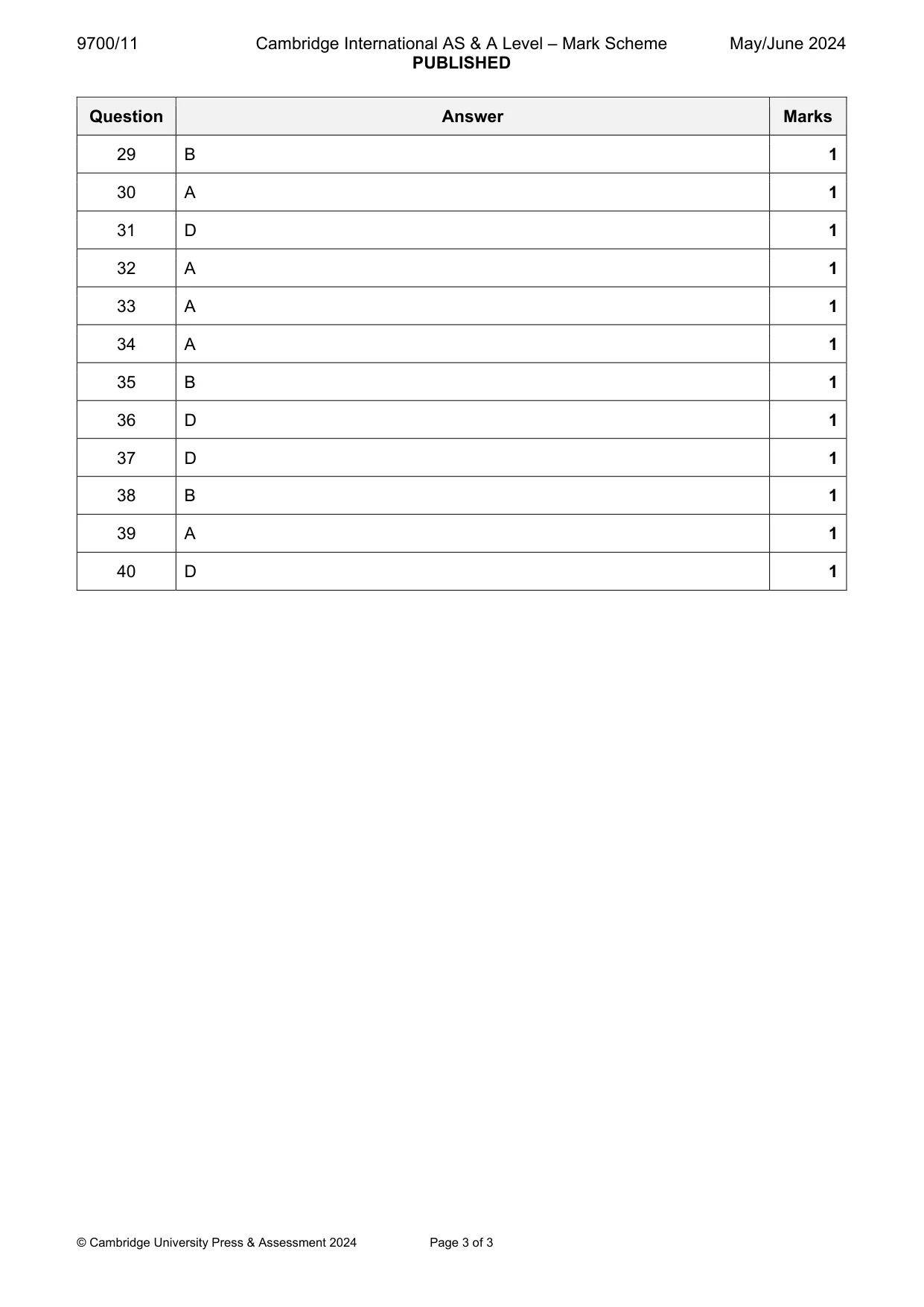 Mark scheme, page 3 of 3