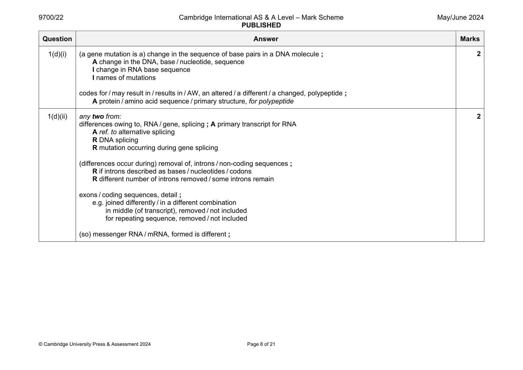 Mark scheme, page 8 of 21