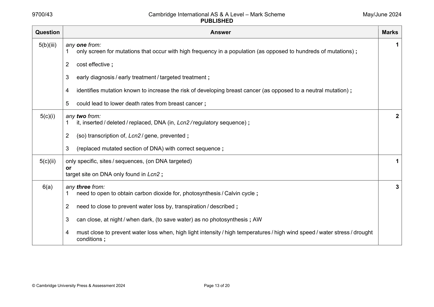 Mark scheme, page 13 of 20