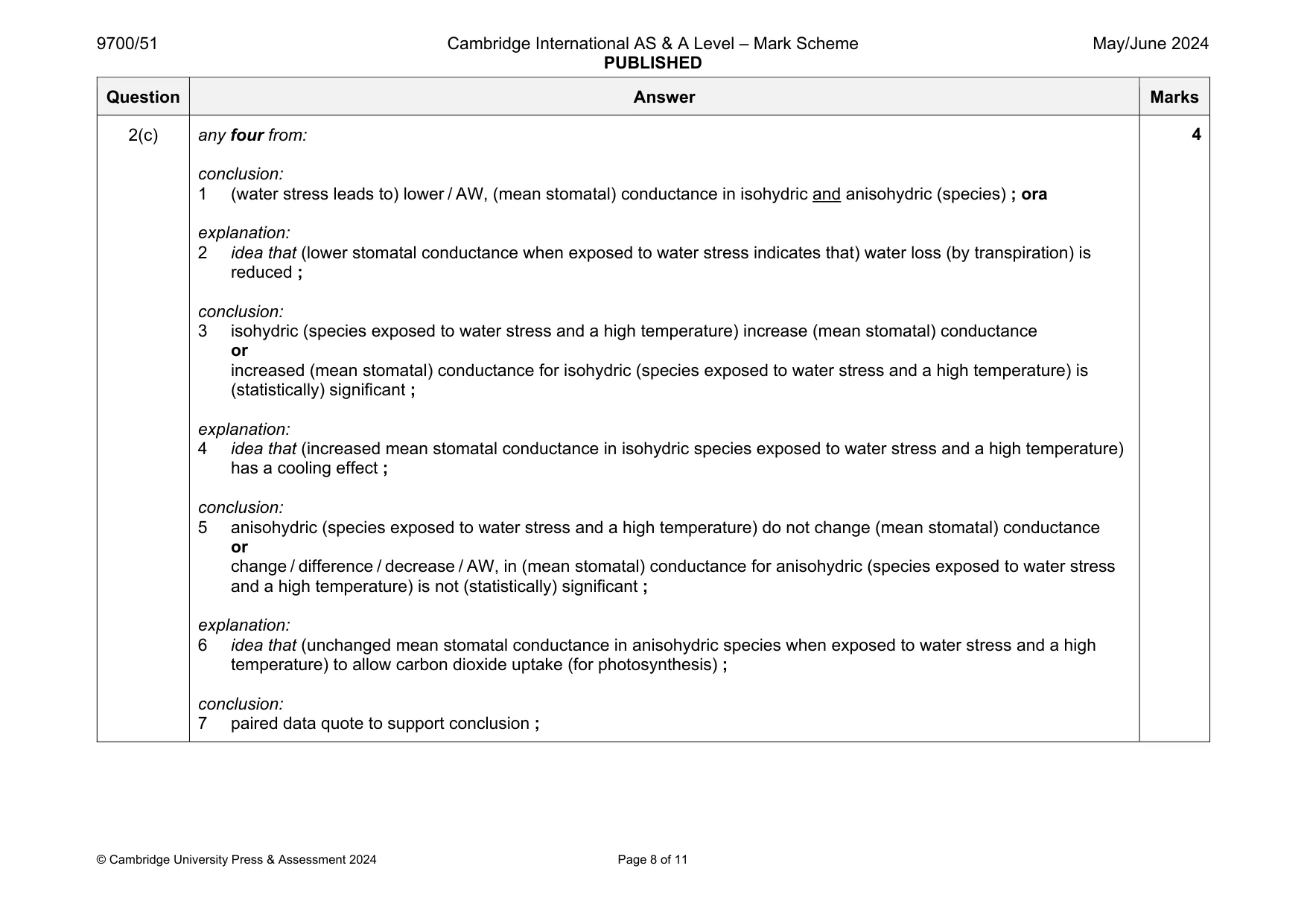 Mark scheme, page 8 of 11