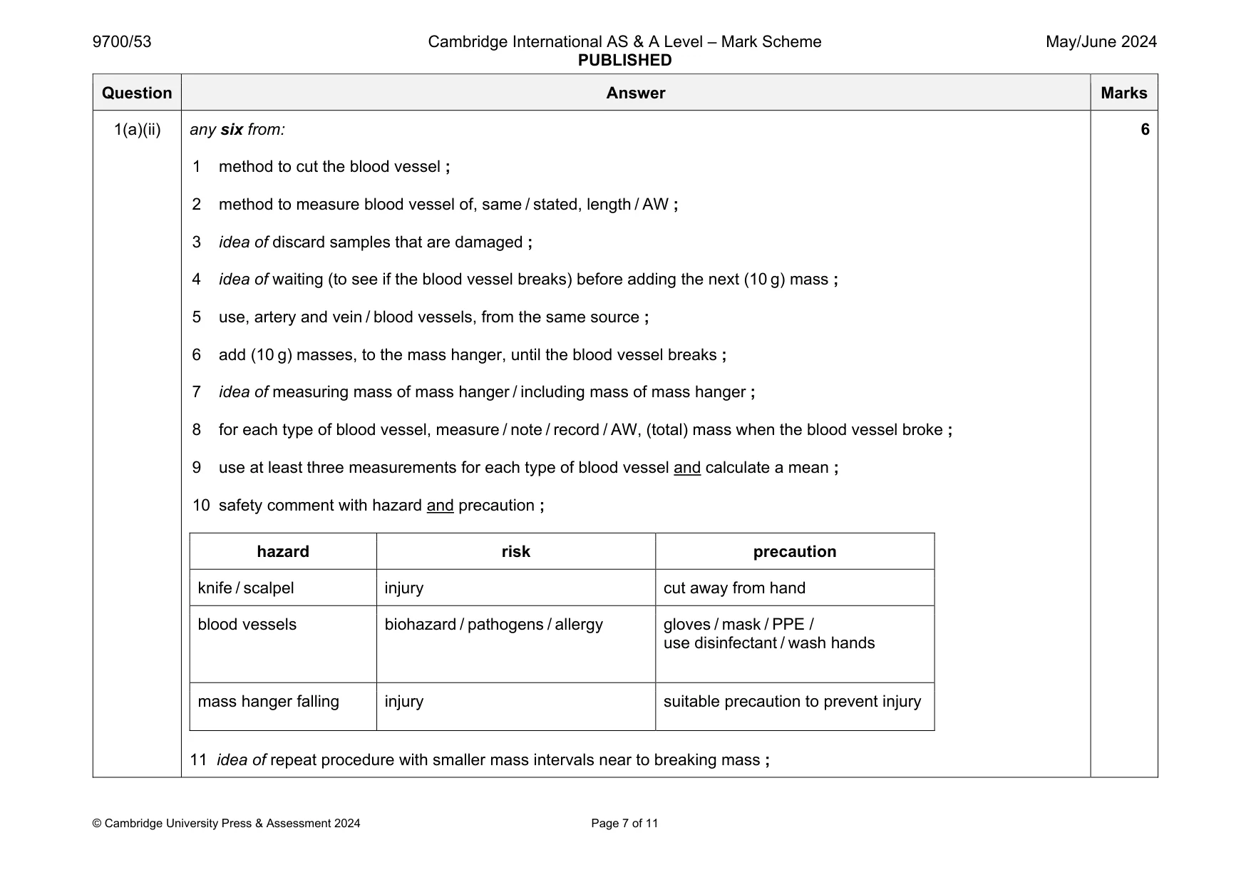 Mark scheme, page 7 of 11