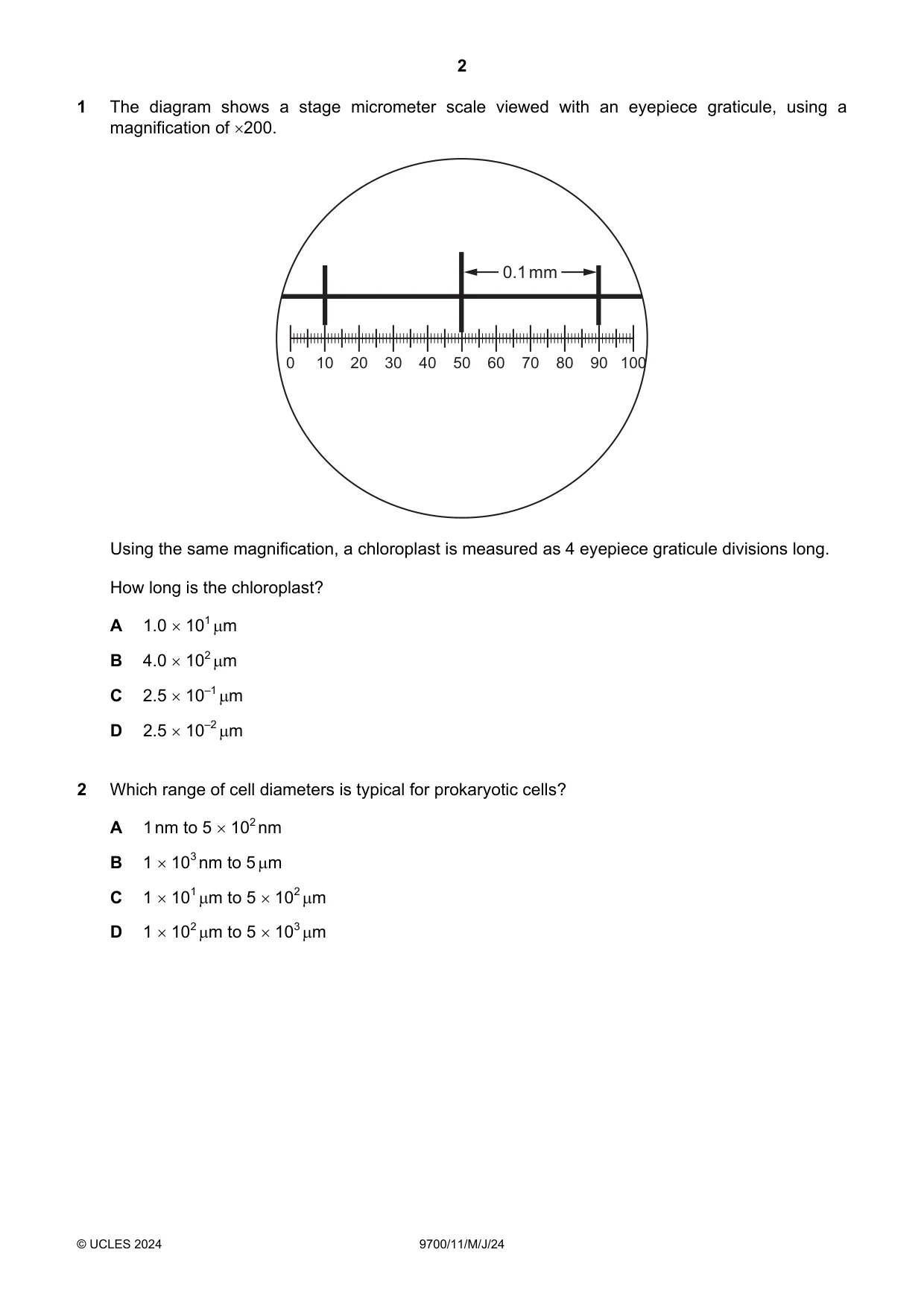 Cambridge A Level Biology 9700 2024 May/June Paper 1 · Variant 1 question paper, page 2 of 20