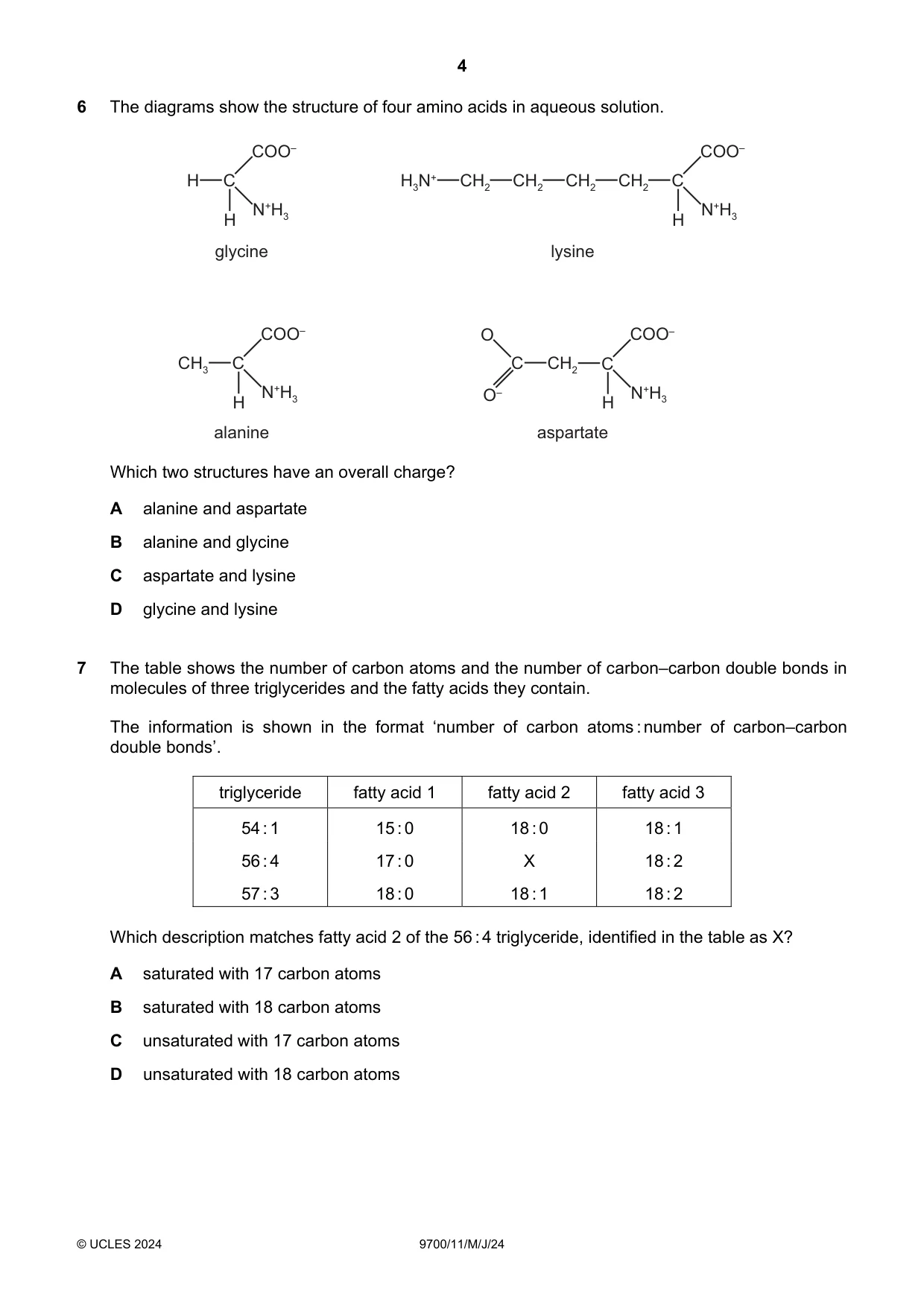 Cambridge A Level Biology 9700 2024 May/June Paper 1 · Variant 1 question paper, page 4 of 20