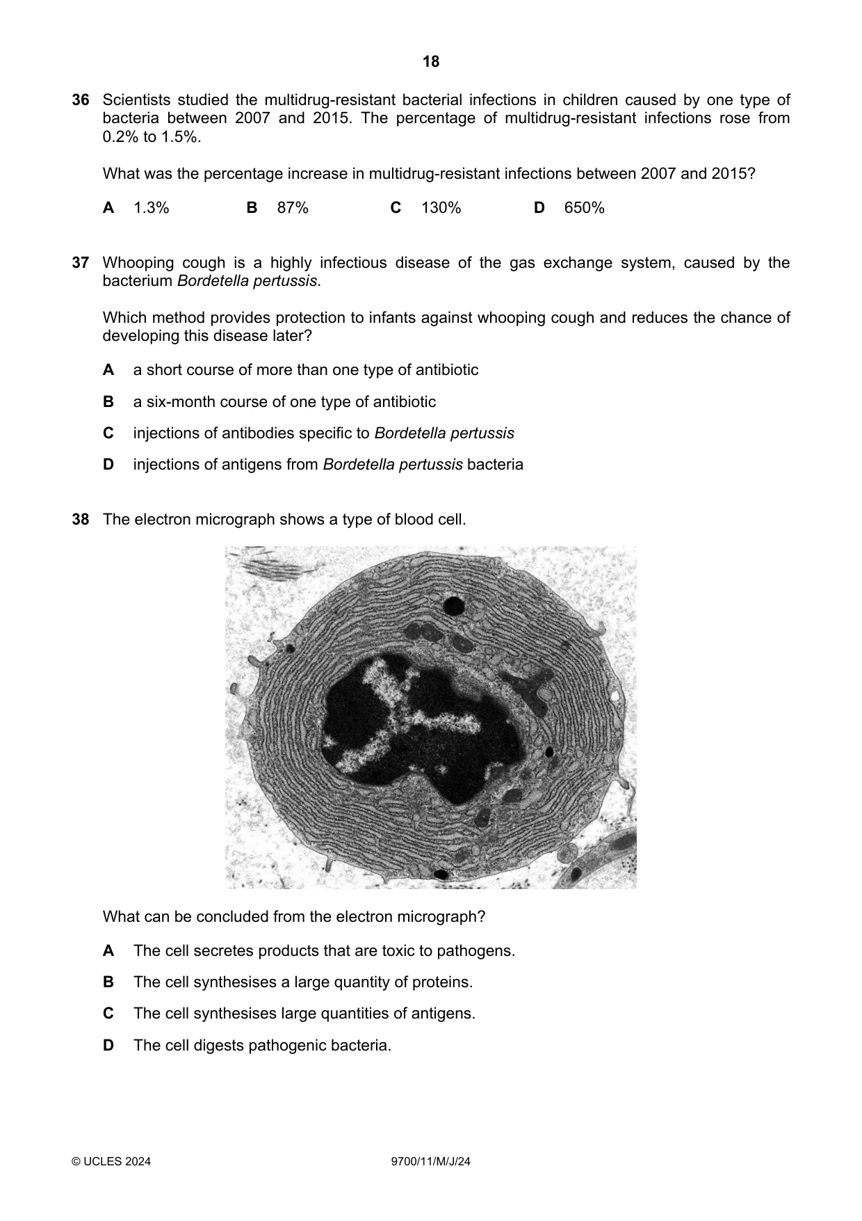 Cambridge A Level Biology 9700 2024 May/June Paper 1 · Variant 1 question paper, page 18 of 20