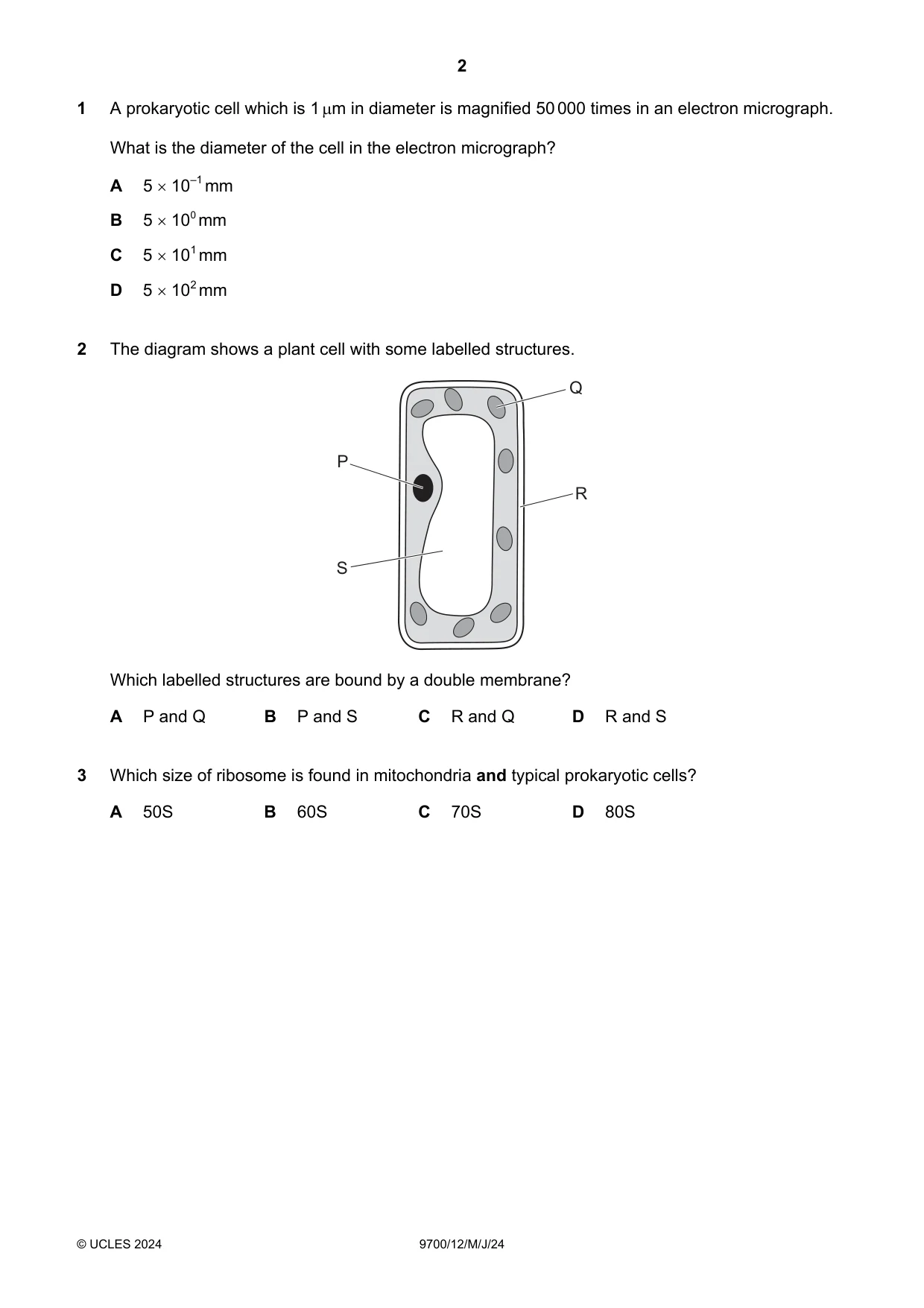 Cambridge A Level Biology 9700 2024 May/June Paper 1 · Variant 2 question paper, page 2 of 20