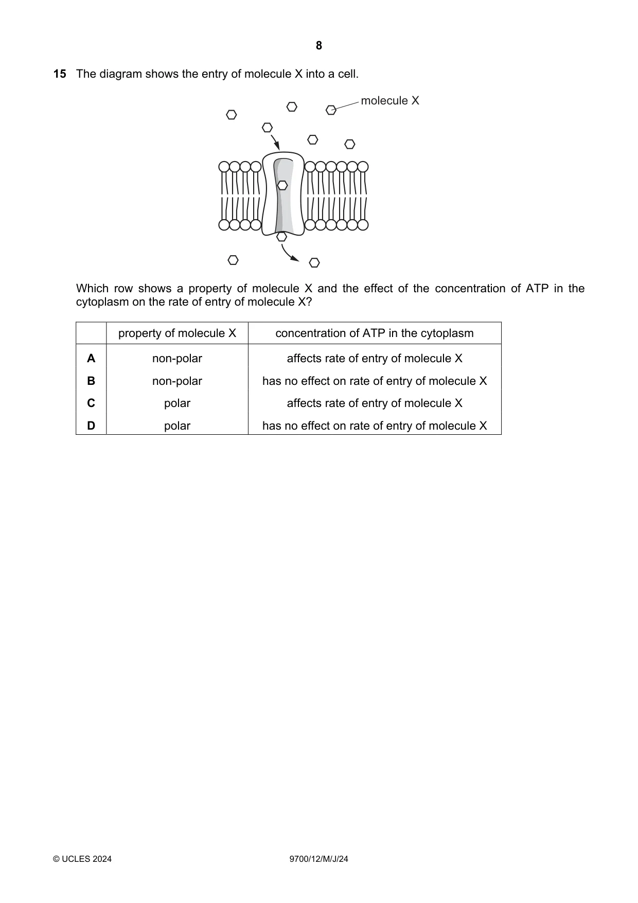 Cambridge A Level Biology 9700 2024 May/June Paper 1 · Variant 2 question paper, page 8 of 20