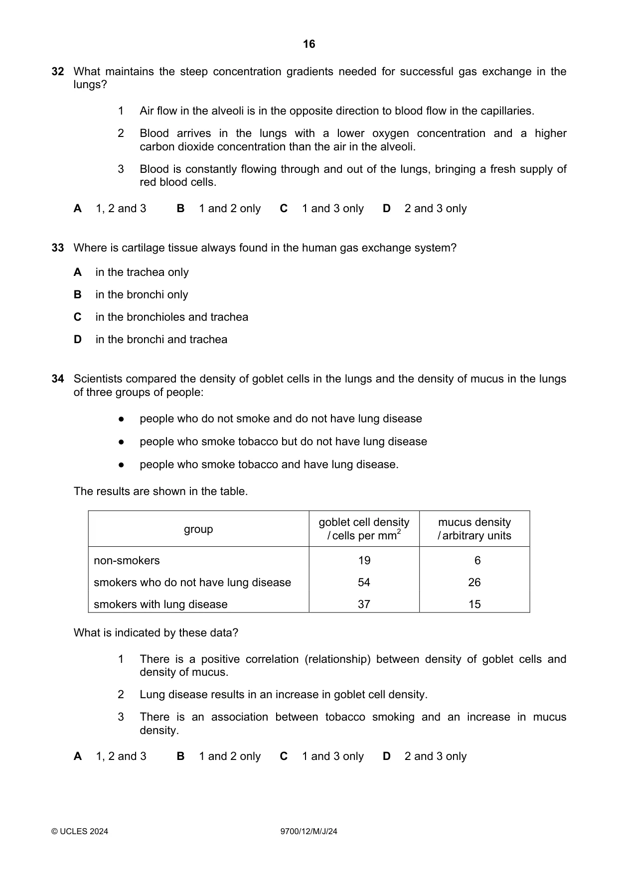 Cambridge A Level Biology 9700 2024 May/June Paper 1 · Variant 2 question paper, page 16 of 20