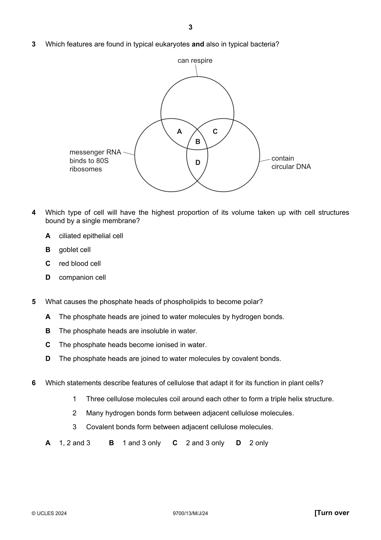 Cambridge A Level Biology 9700 2024 May/June Paper 1 · Variant 3 question paper, page 3 of 20