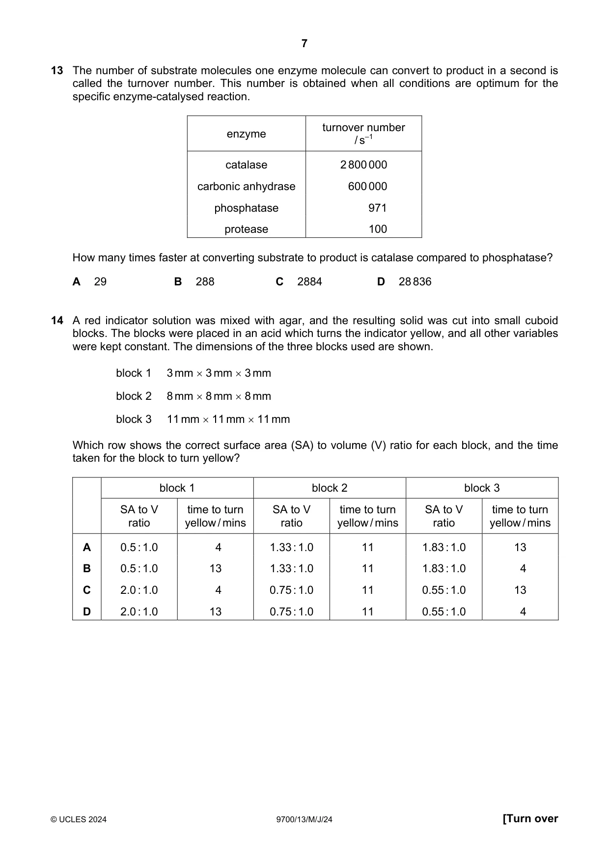 Cambridge A Level Biology 9700 2024 May/June Paper 1 · Variant 3 question paper, page 7 of 20