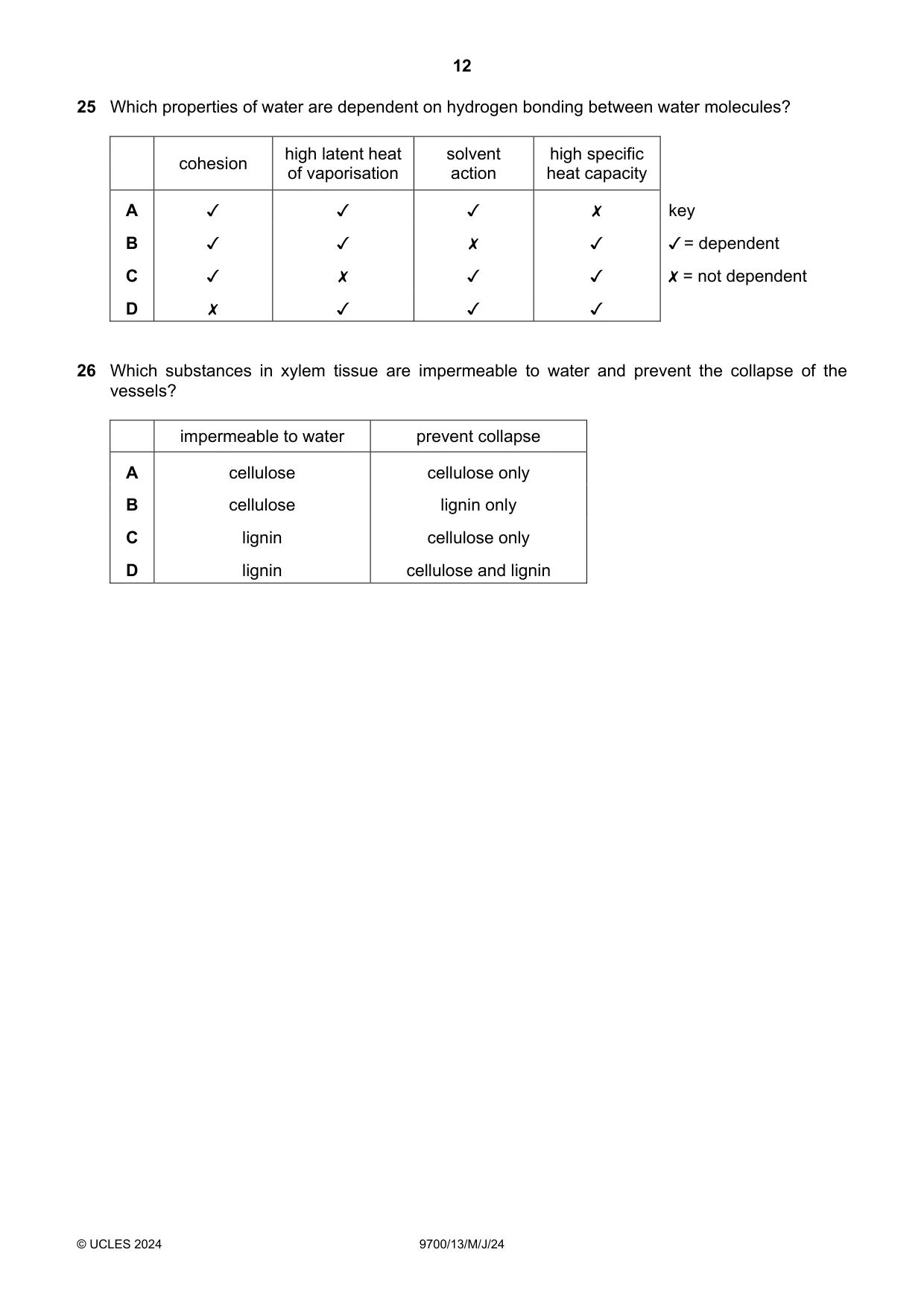 Cambridge A Level Biology 9700 2024 May/June Paper 1 · Variant 3 question paper, page 12 of 20
