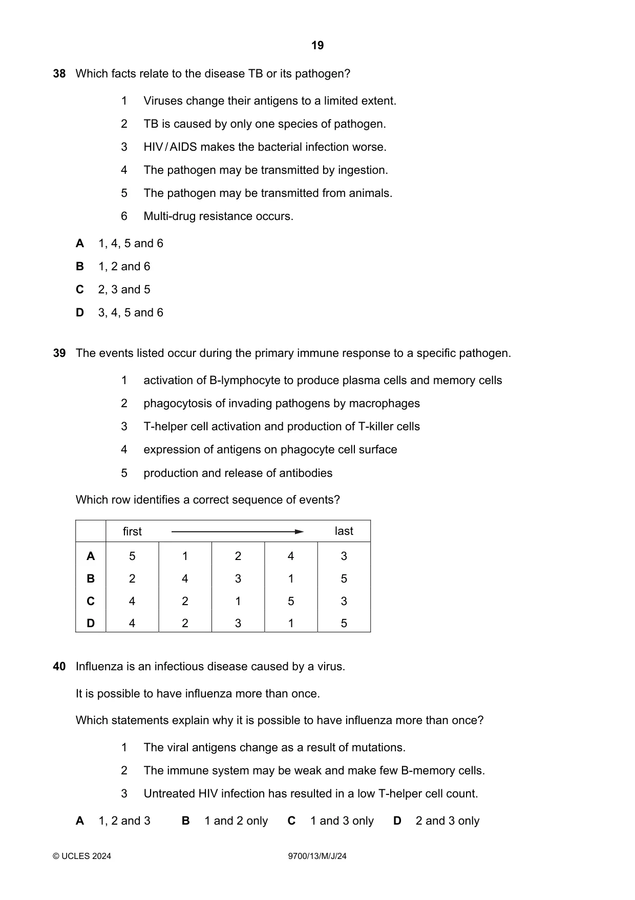 Cambridge A Level Biology 9700 2024 May/June Paper 1 · Variant 3 question paper, page 19 of 20