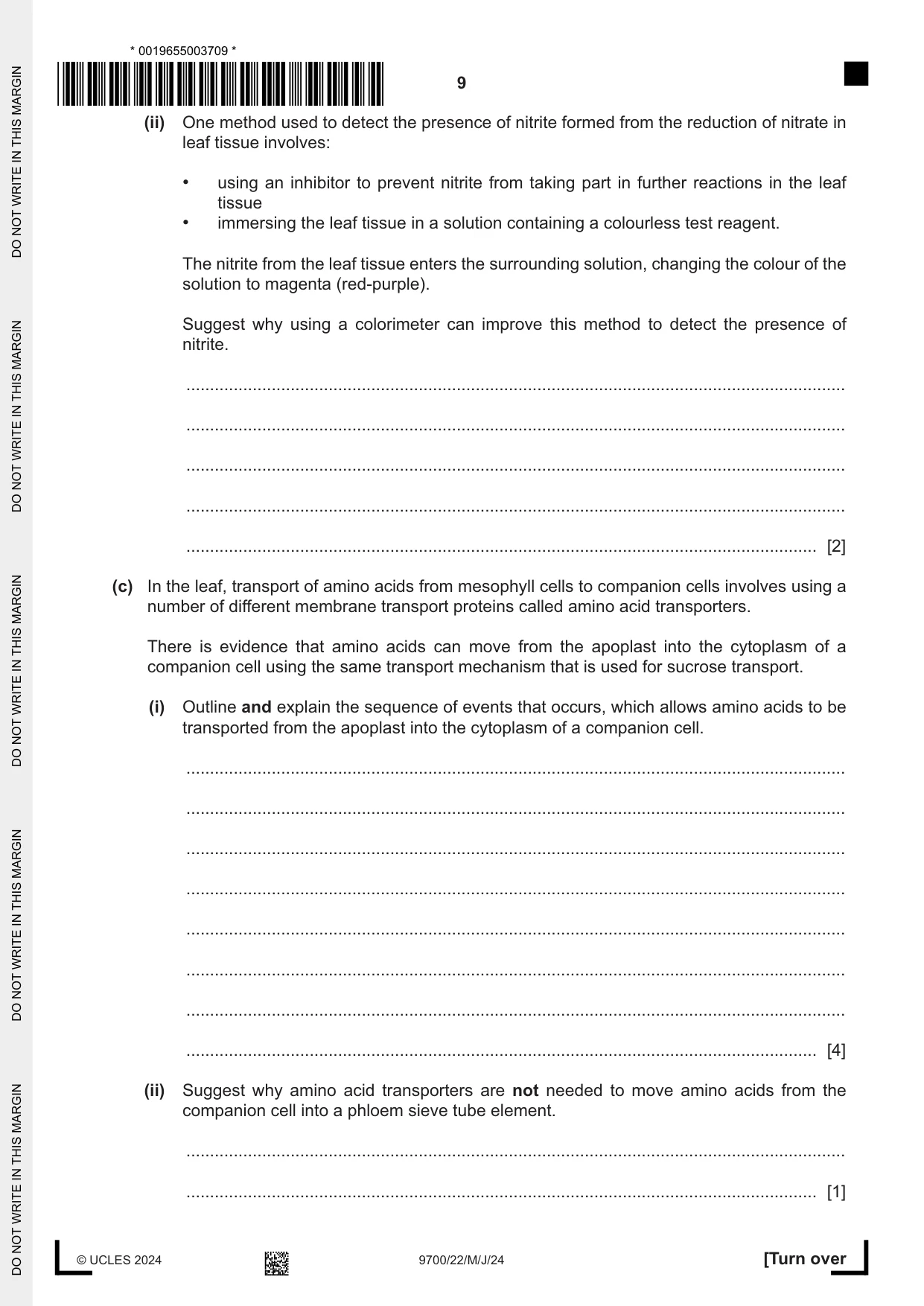 Cambridge A Level Biology 9700 2024 May/June Paper 2 · Variant 2 question paper, page 9 of 16