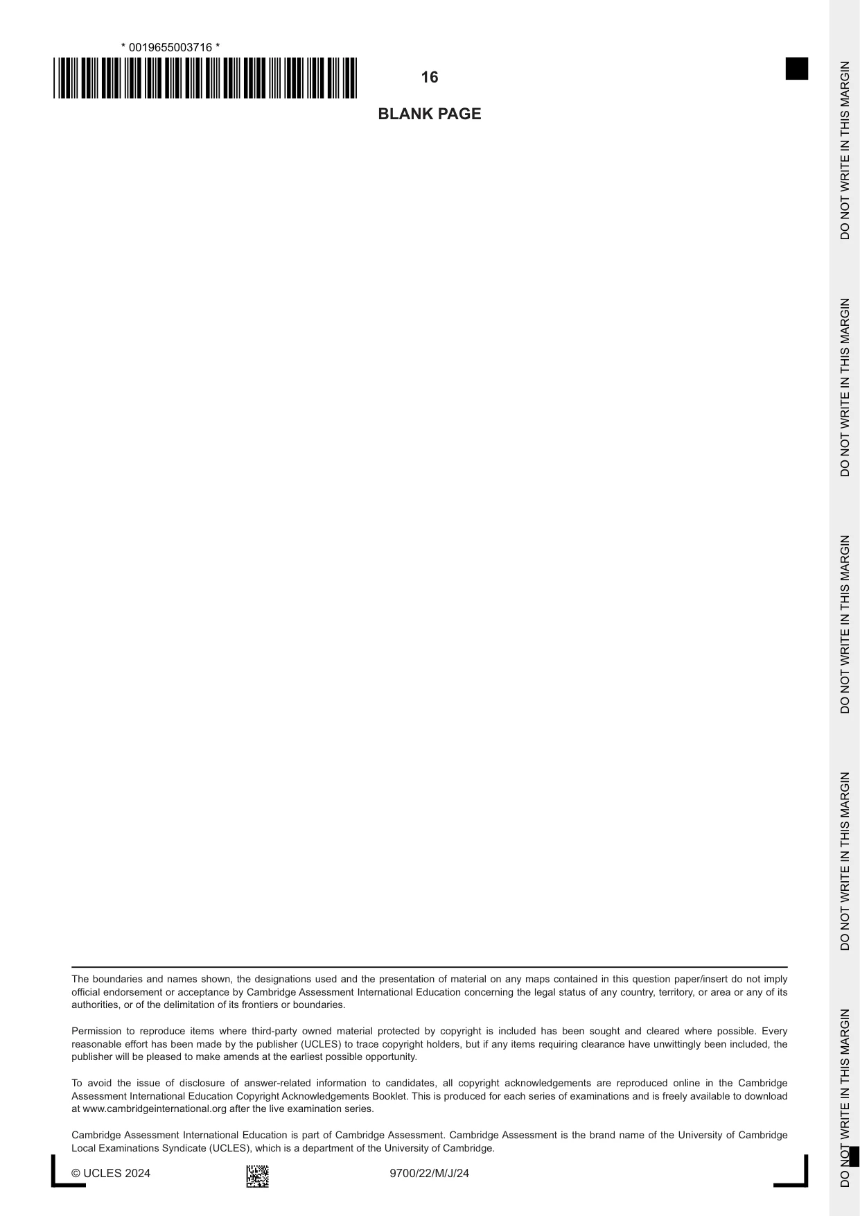 Cambridge A Level Biology 9700 2024 May/June Paper 2 · Variant 2 question paper, page 16 of 16