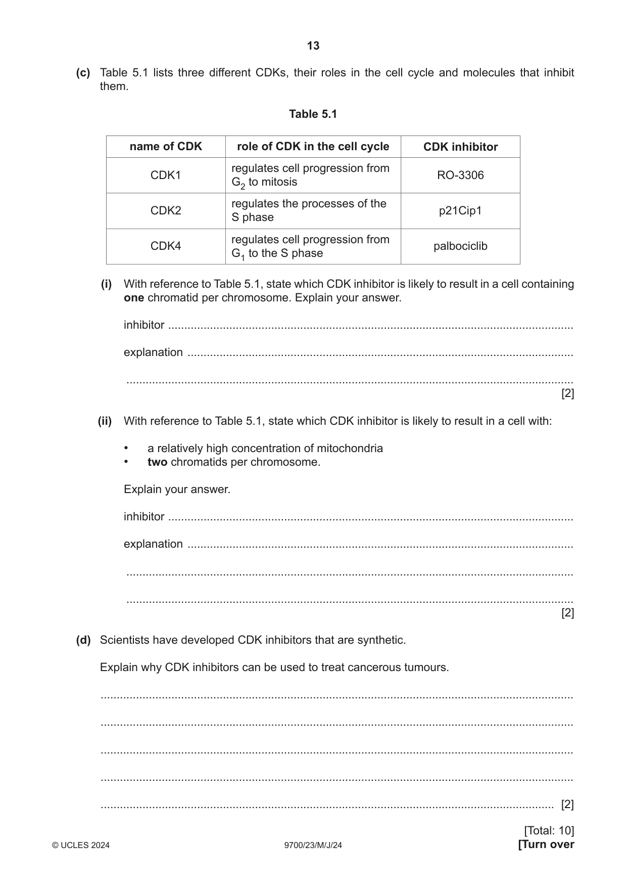 Cambridge A Level Biology 9700 2024 May/June Paper 2 · Variant 3 question paper, page 13 of 16
