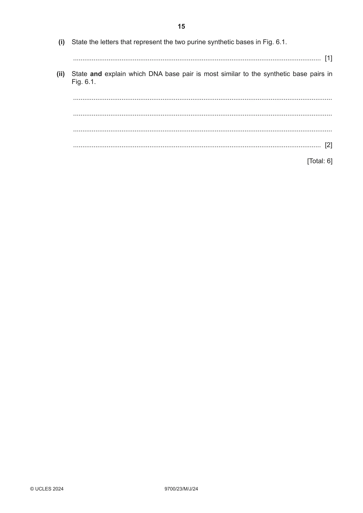 Cambridge A Level Biology 9700 2024 May/June Paper 2 · Variant 3 question paper, page 15 of 16