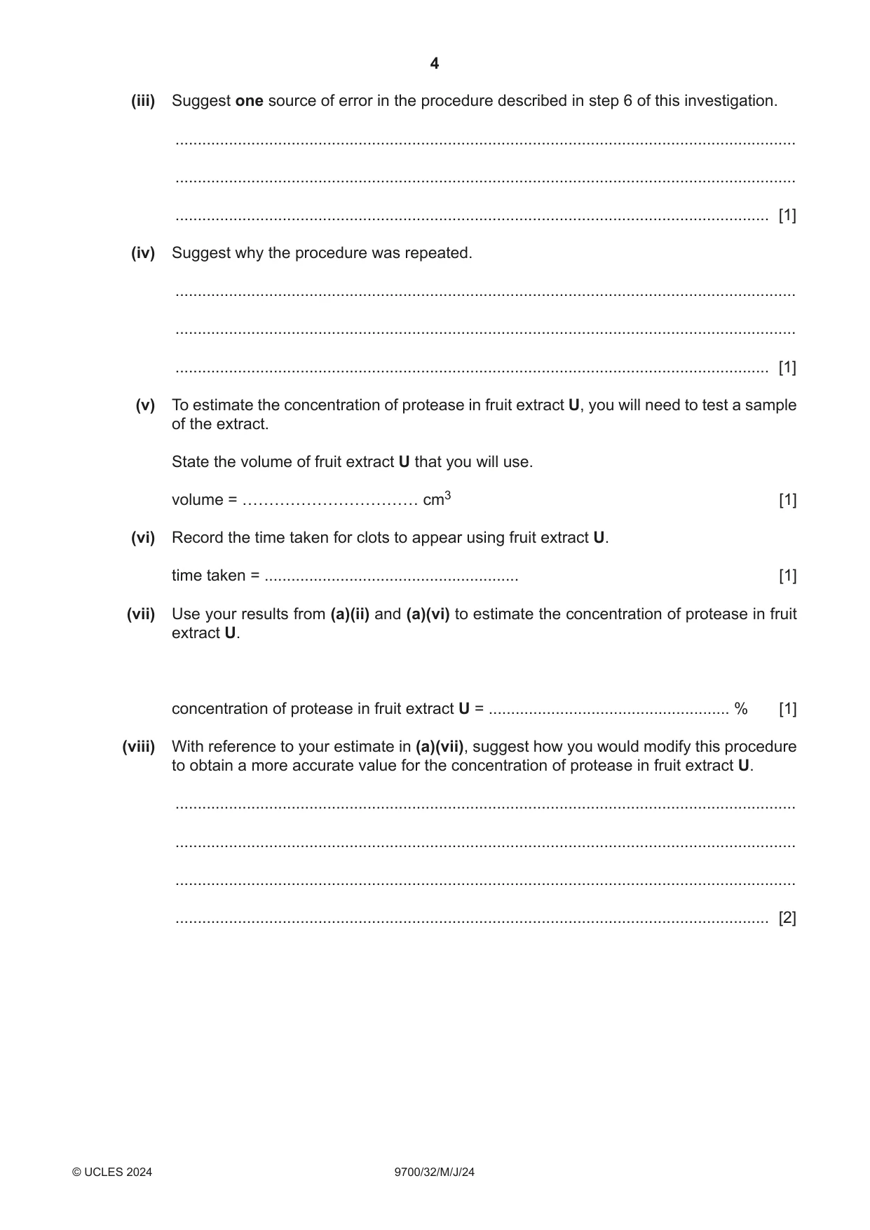 Cambridge A Level Biology 9700 2024 May/June Paper 3 · Variant 2 question paper, page 4 of 12