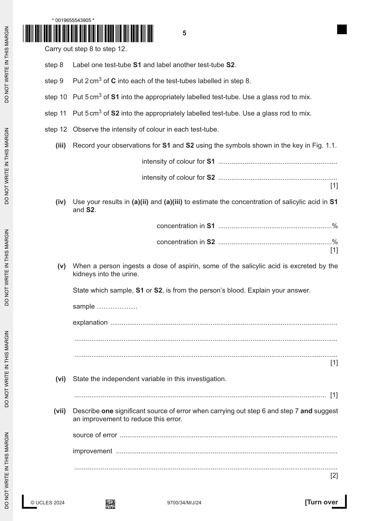 Cambridge A Level Biology 9700 2024 May/June Paper 3 · Variant 4 question paper, page 5 of 12