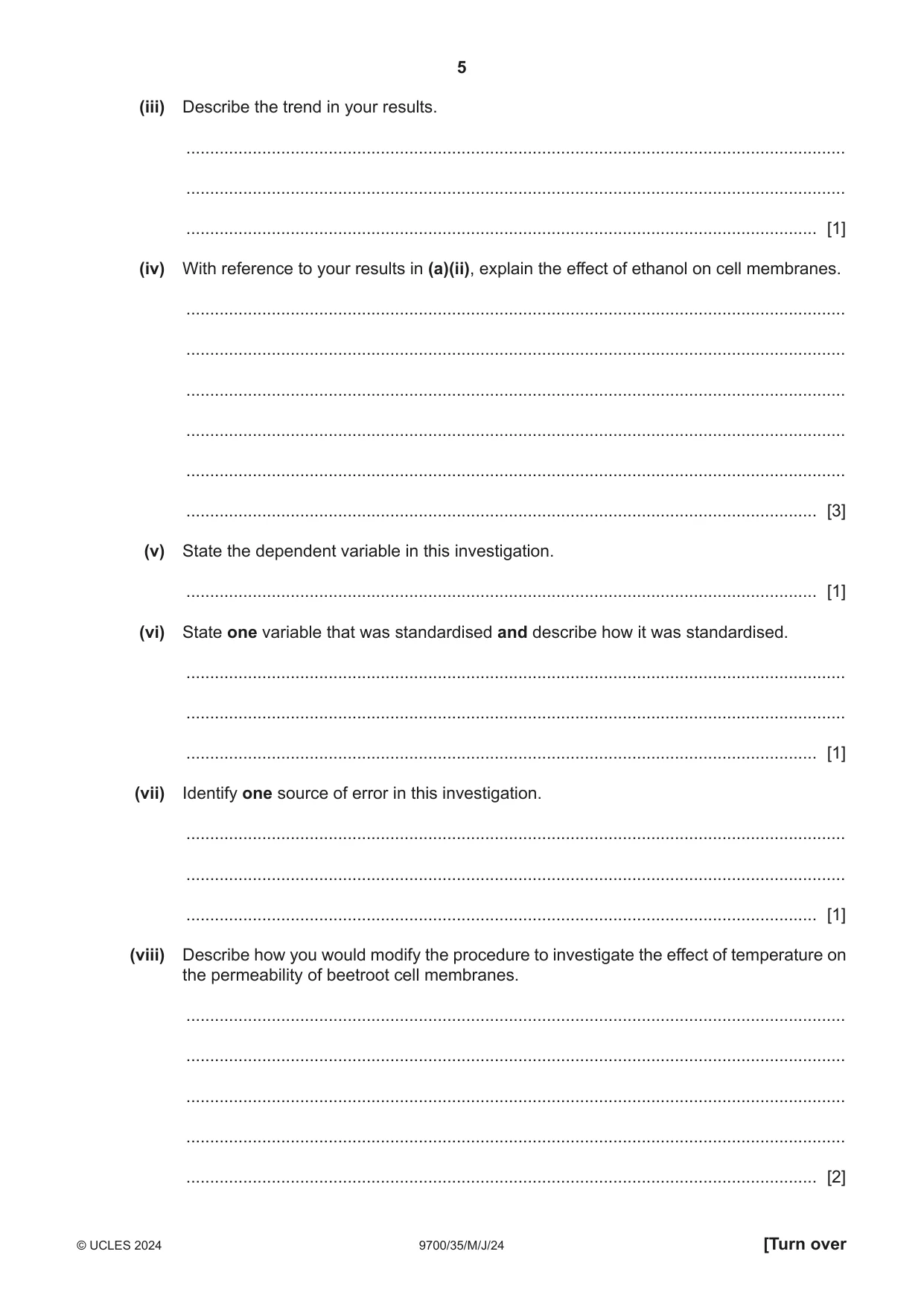 Cambridge A Level Biology 9700 2024 May/June Paper 3 · Variant 5 question paper, page 5 of 12
