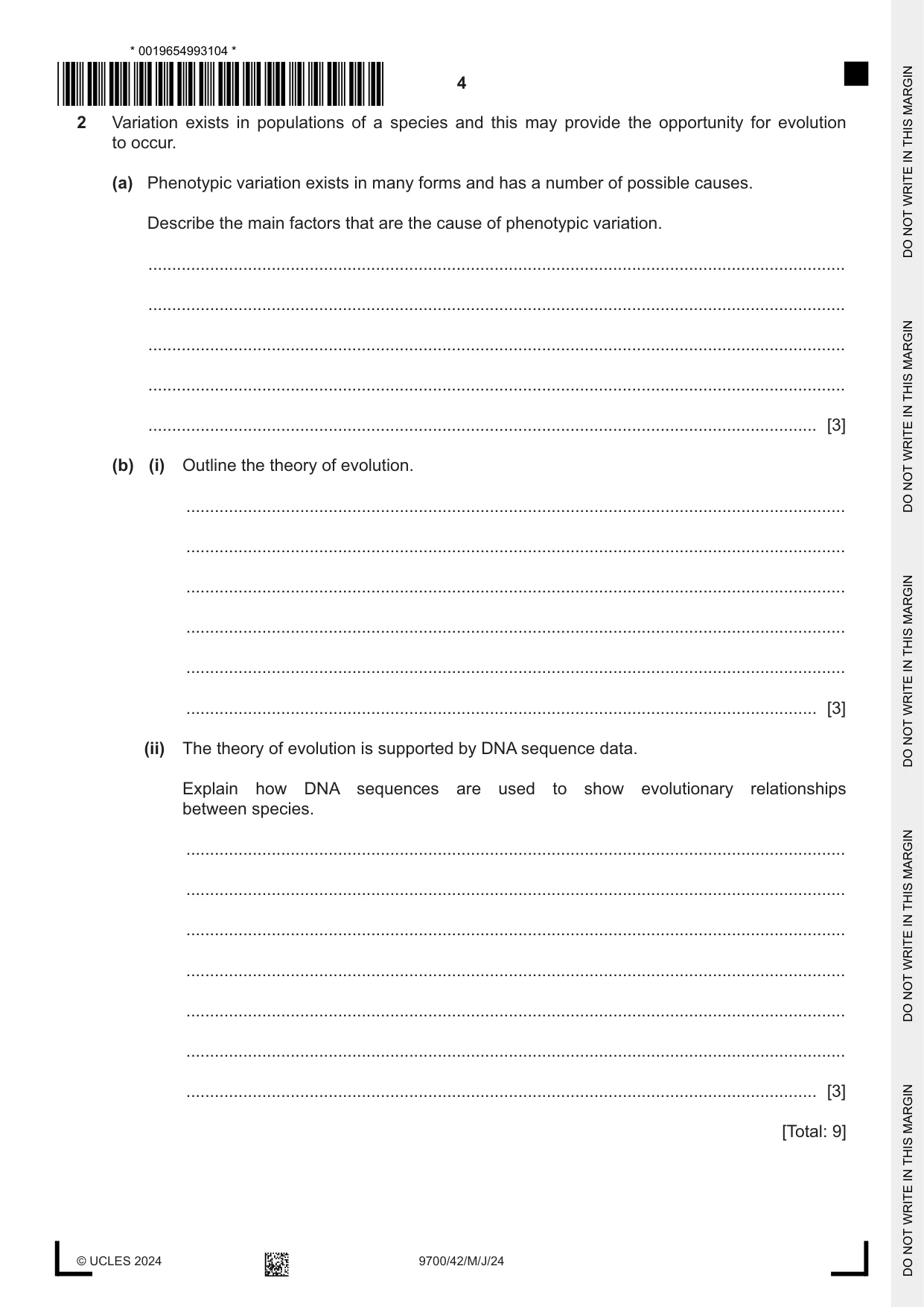 Cambridge A Level Biology 9700 2024 May/June Paper 4 · Variant 2 question paper, page 4 of 24