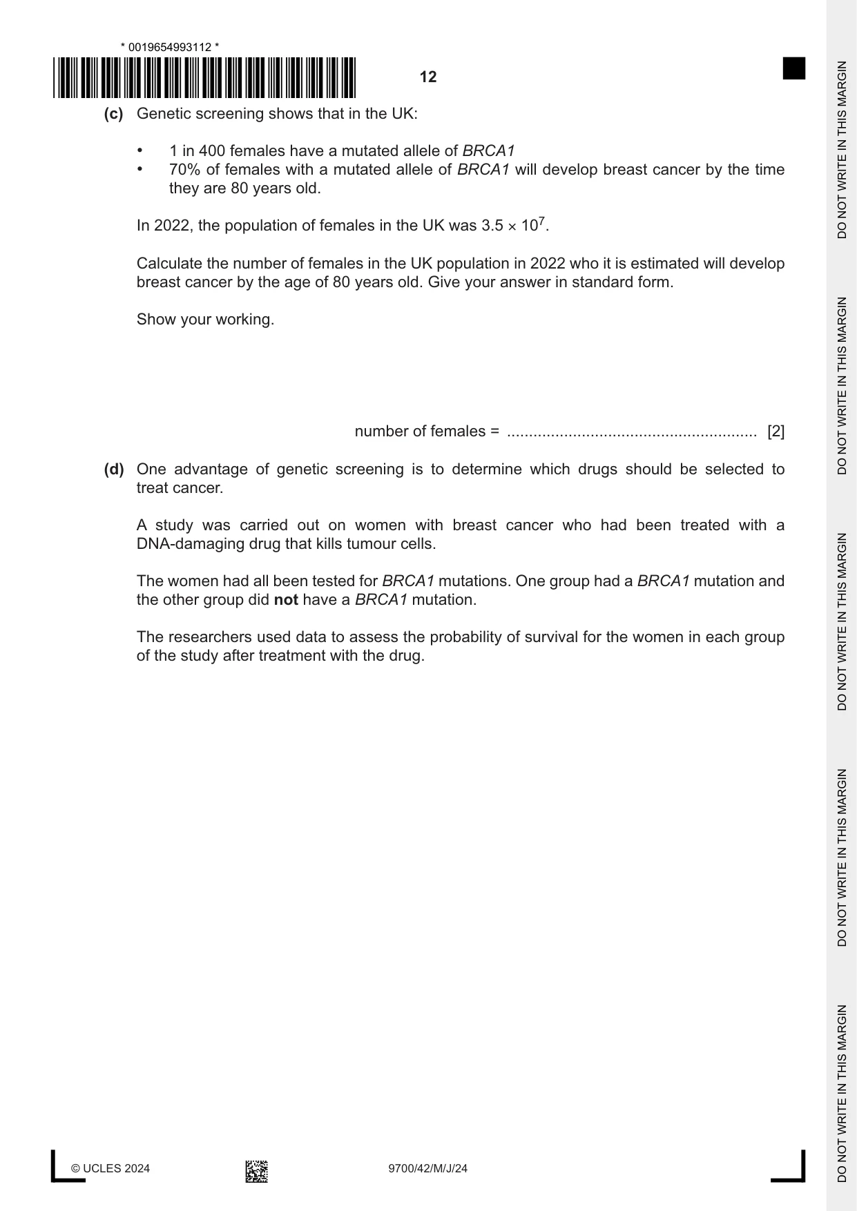 Cambridge A Level Biology 9700 2024 May/June Paper 4 · Variant 2 question paper, page 12 of 24