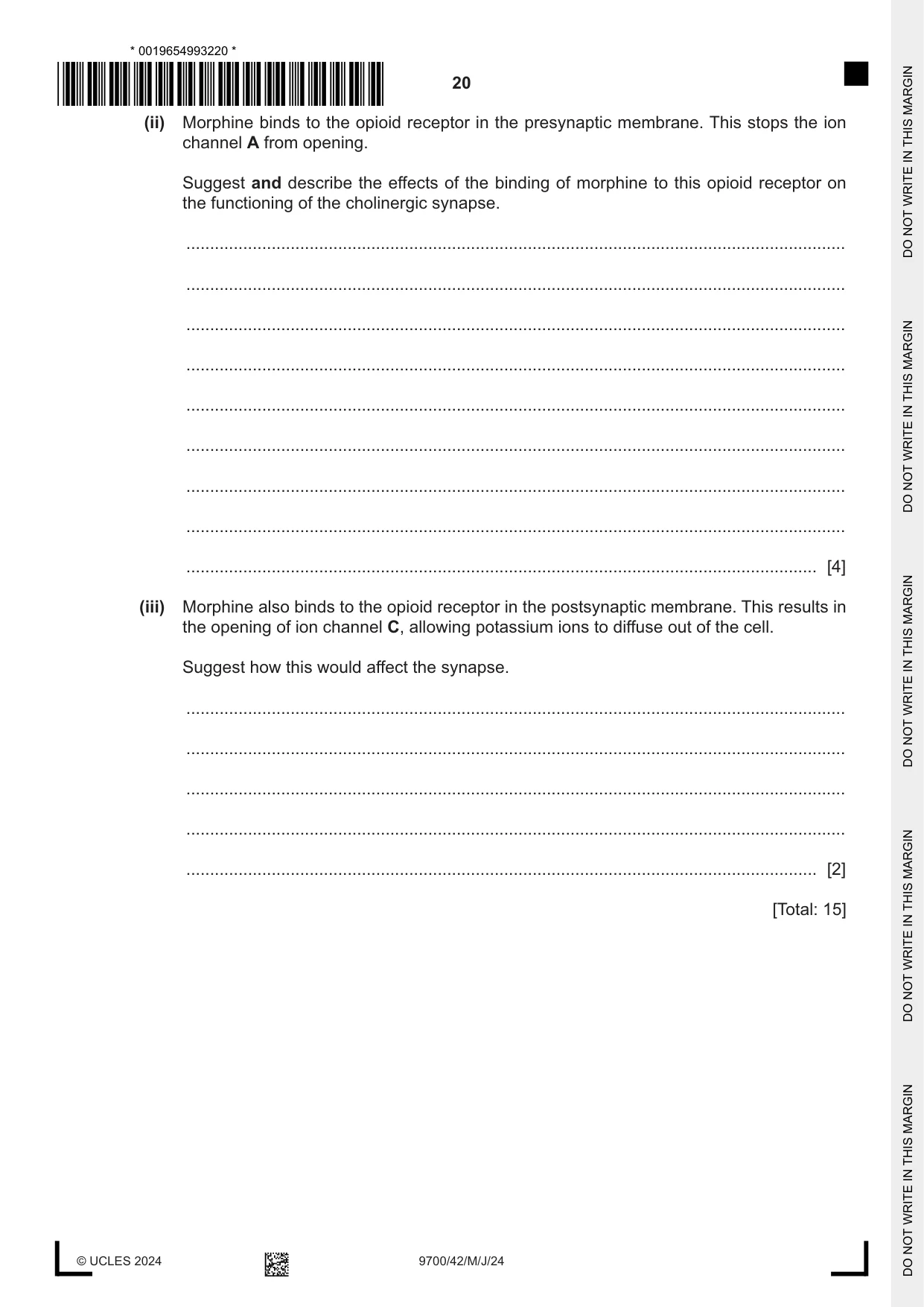 Cambridge A Level Biology 9700 2024 May/June Paper 4 · Variant 2 question paper, page 20 of 24