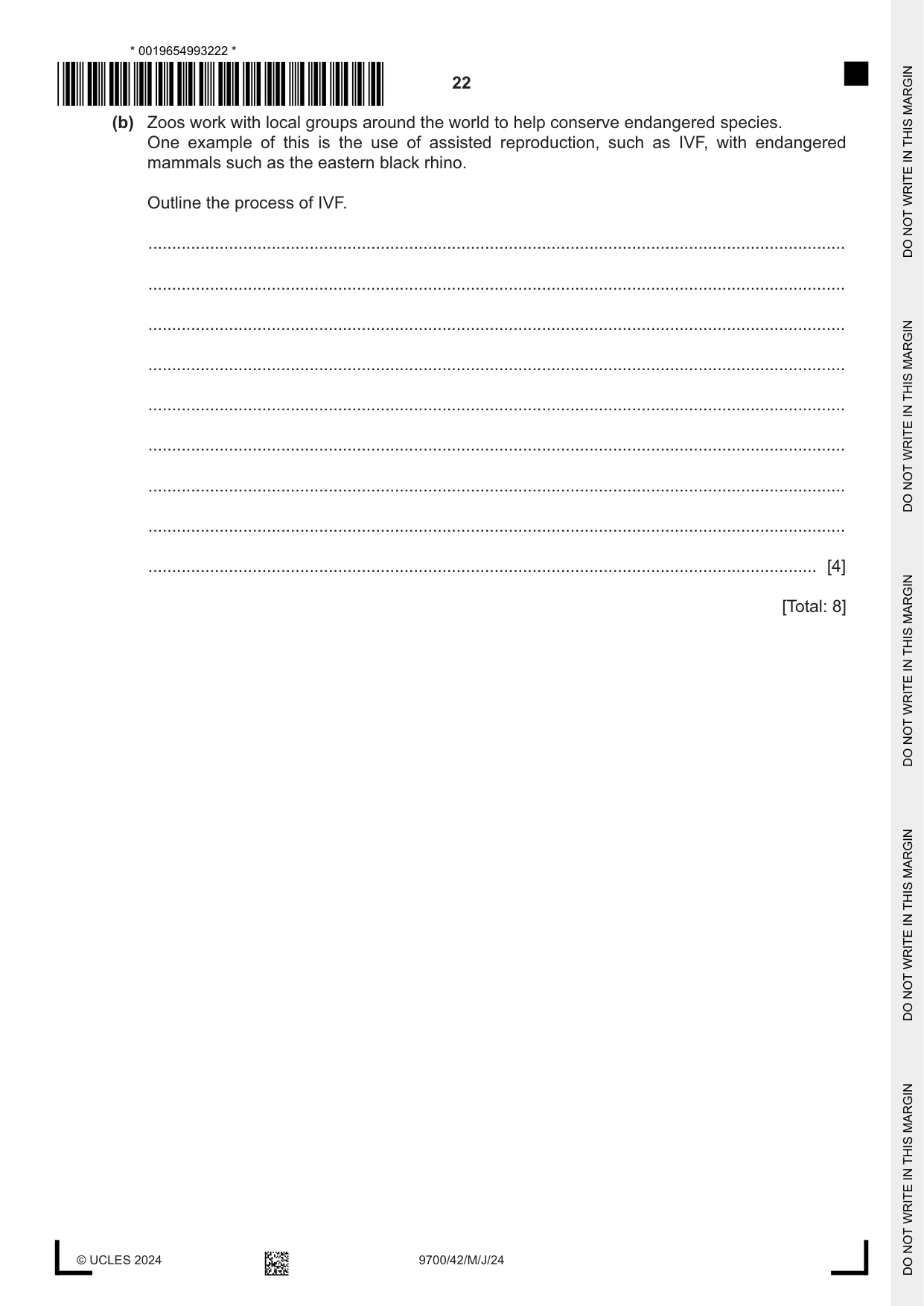 Cambridge A Level Biology 9700 2024 May/June Paper 4 · Variant 2 question paper, page 22 of 24