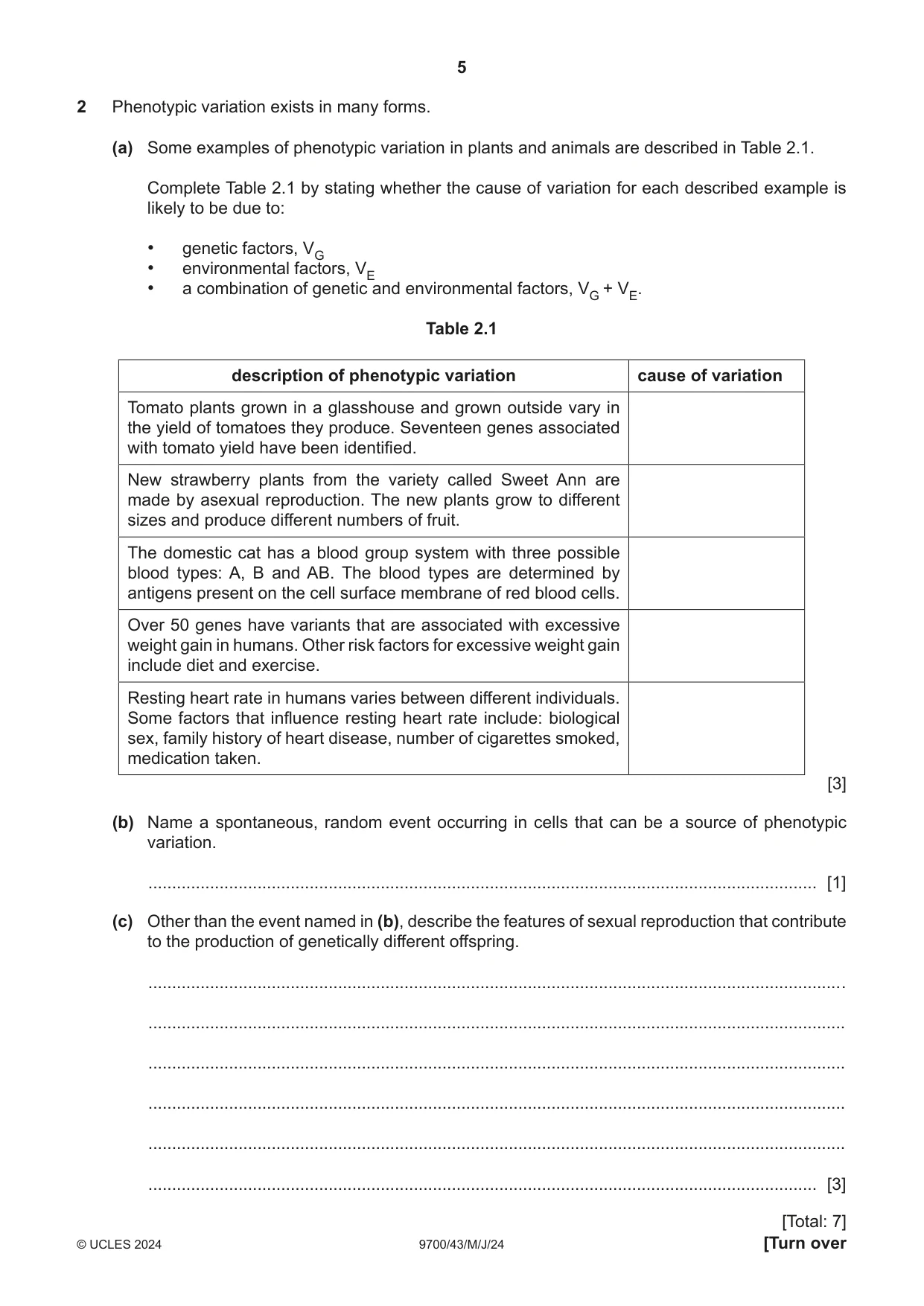 Cambridge A Level Biology 9700 2024 May/June Paper 4 · Variant 3 question paper, page 5 of 24