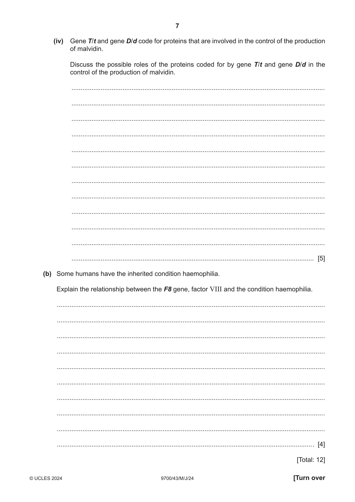 Cambridge A Level Biology 9700 2024 May/June Paper 4 · Variant 3 question paper, page 7 of 24