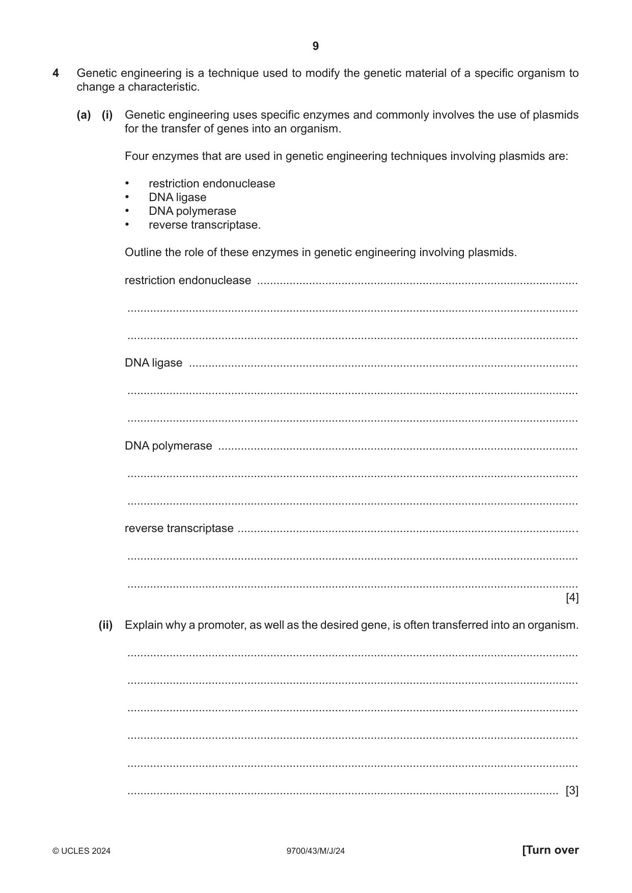 Cambridge A Level Biology 9700 2024 May/June Paper 4 · Variant 3 question paper, page 9 of 24