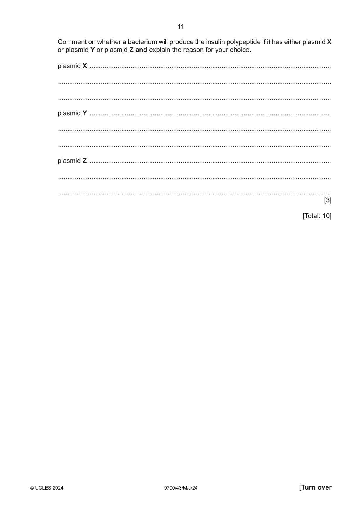 Cambridge A Level Biology 9700 2024 May/June Paper 4 · Variant 3 question paper, page 11 of 24