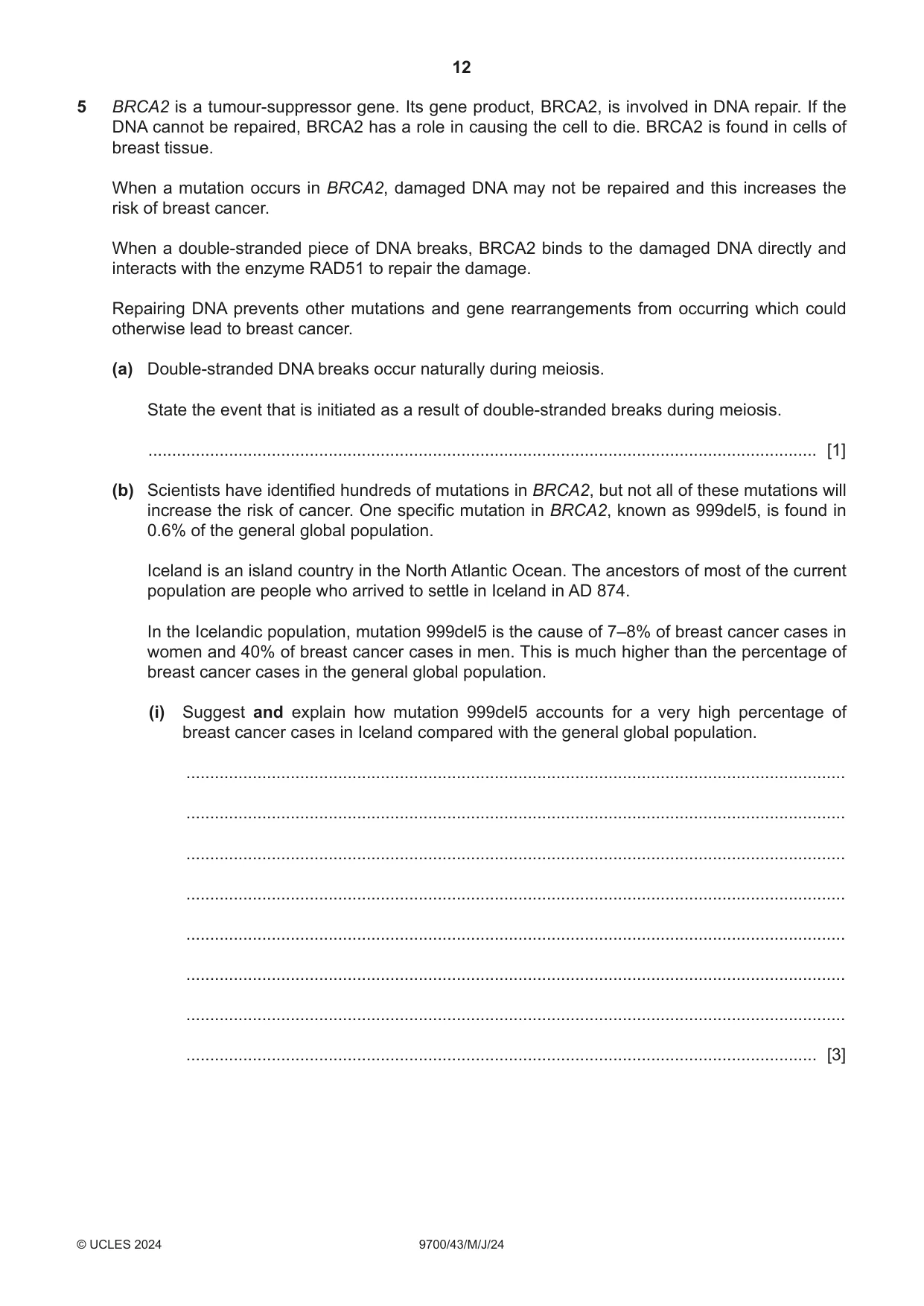 Cambridge A Level Biology 9700 2024 May/June Paper 4 · Variant 3 question paper, page 12 of 24