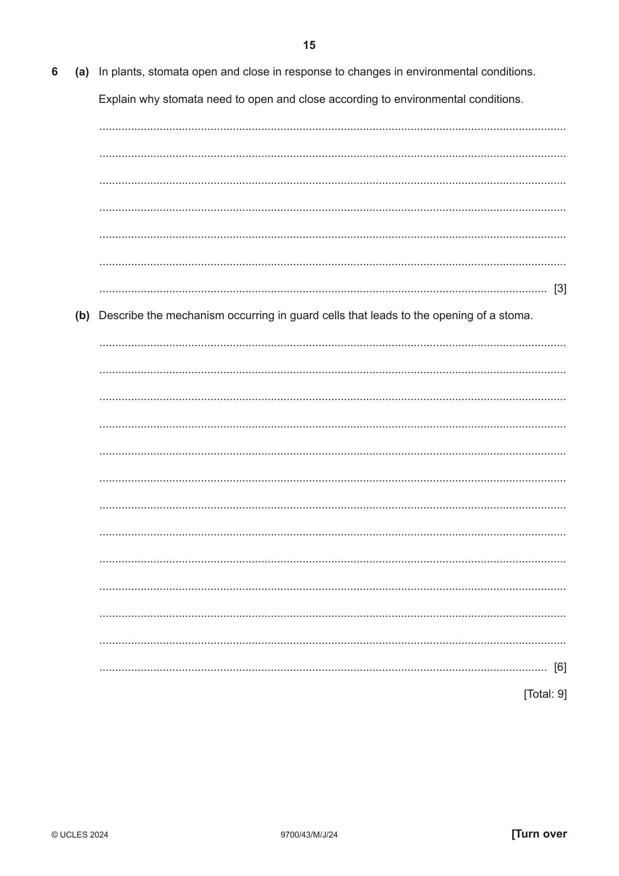 Cambridge A Level Biology 9700 2024 May/June Paper 4 · Variant 3 question paper, page 15 of 24