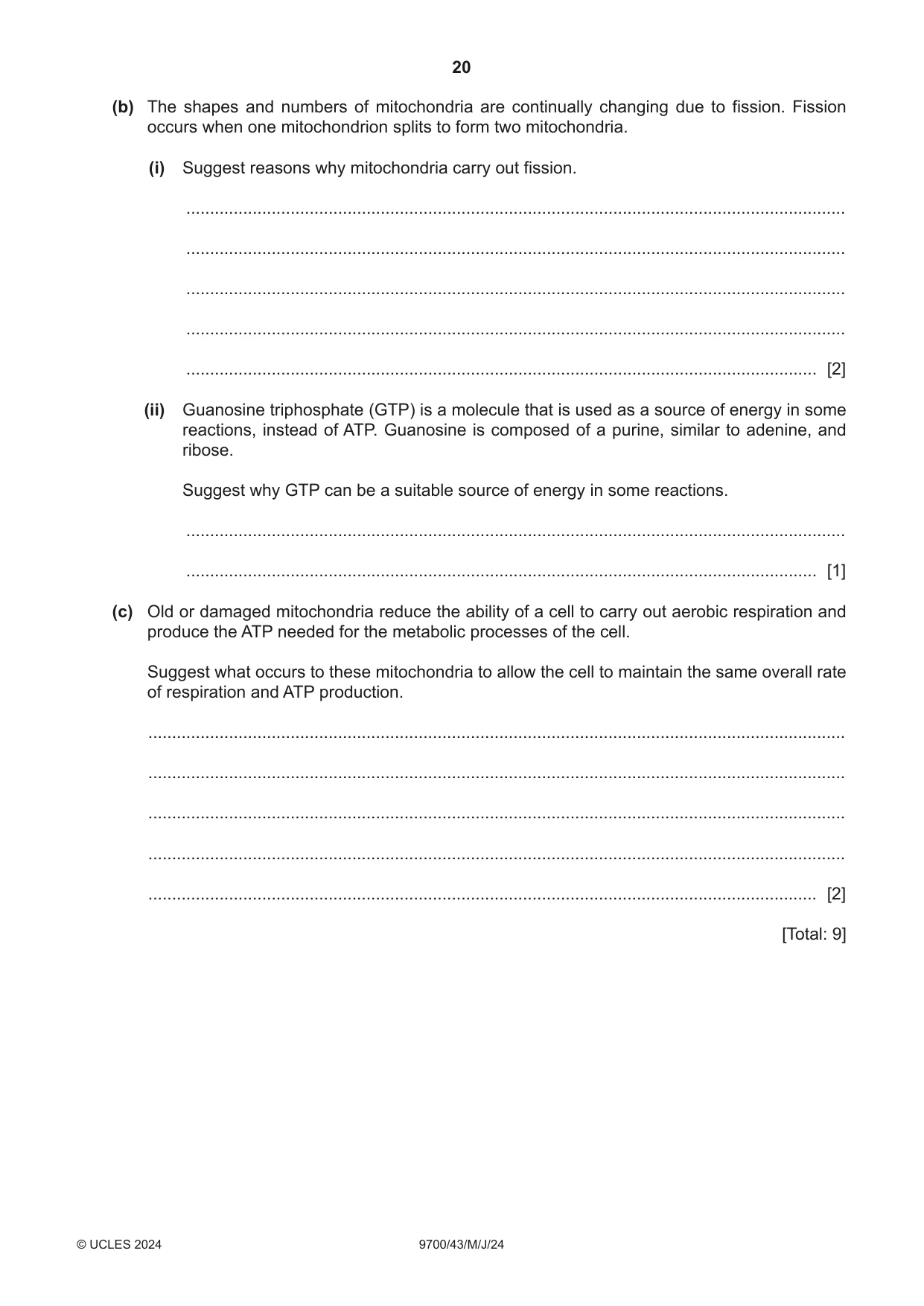 Cambridge A Level Biology 9700 2024 May/June Paper 4 · Variant 3 question paper, page 20 of 24