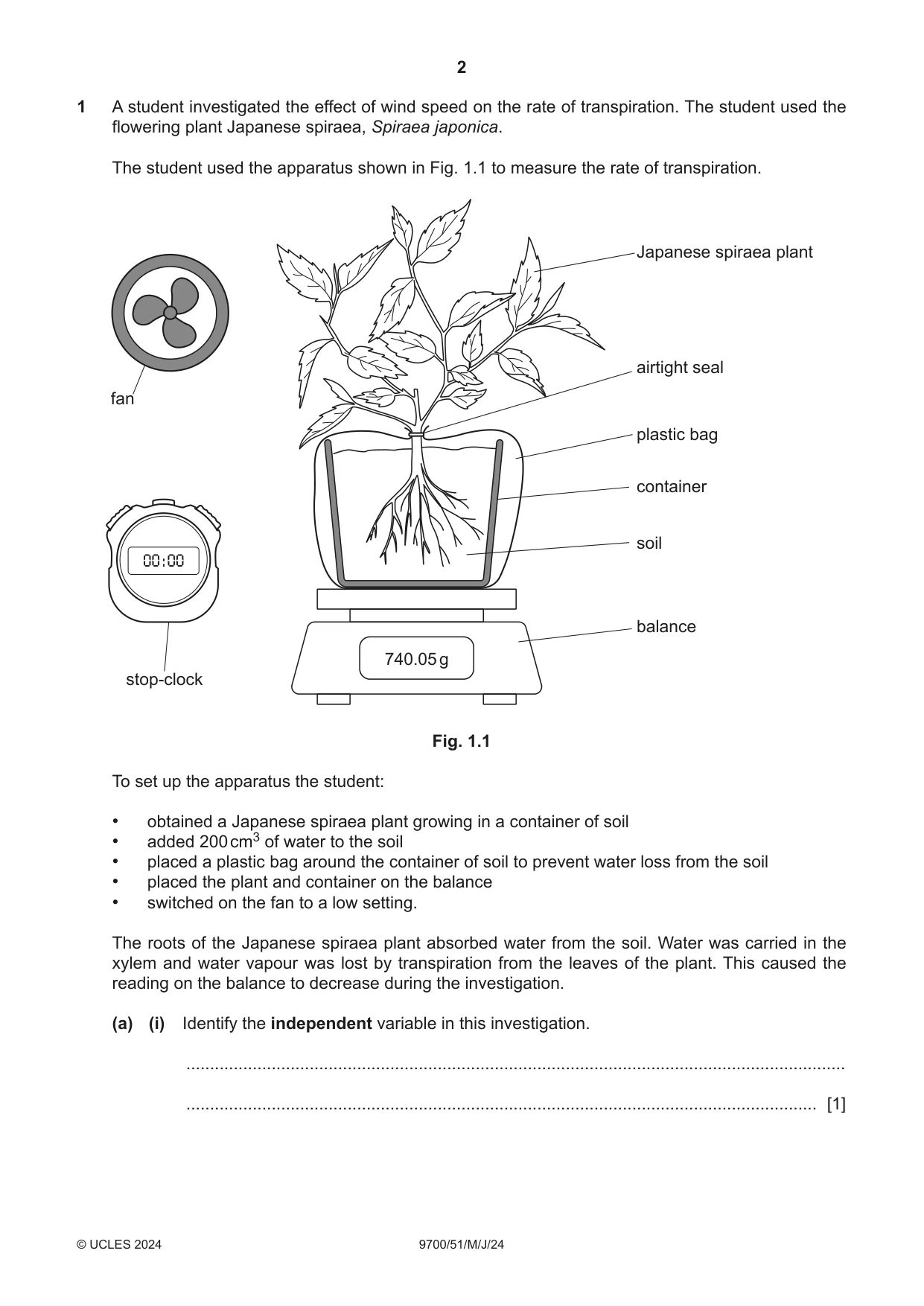Cambridge A Level Biology 9700 2024 May/June Paper 5 · Variant 1 question paper, page 2 of 16