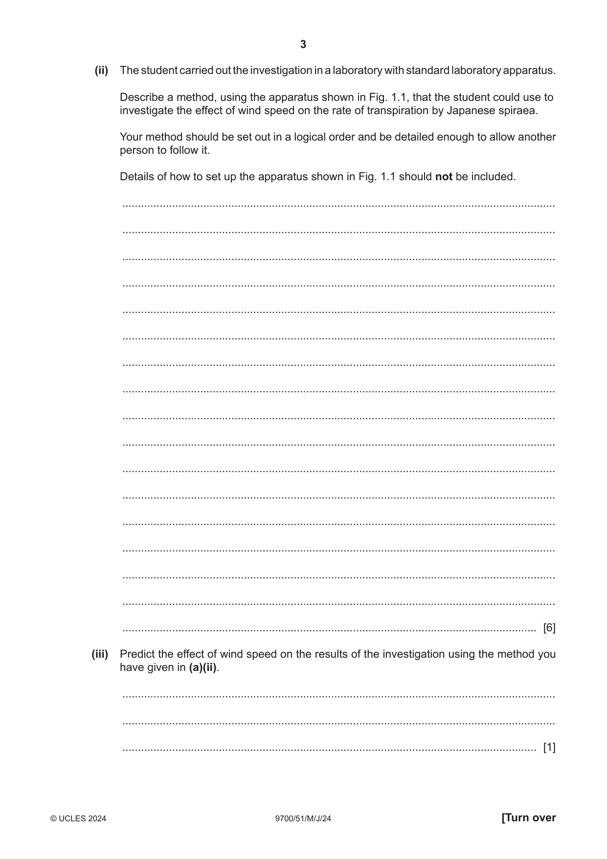 Cambridge A Level Biology 9700 2024 May/June Paper 5 · Variant 1 question paper, page 3 of 16